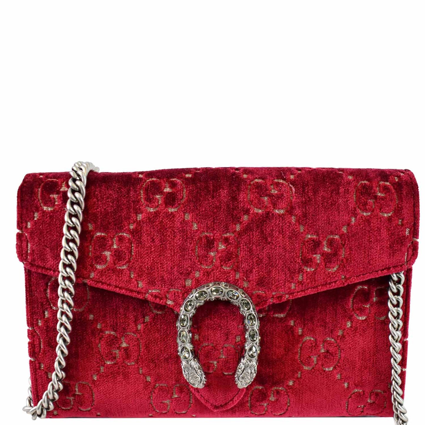 Gucci Dionysus Velvet Crossbody Chain Wallet Monogram Red Crossbody Bag