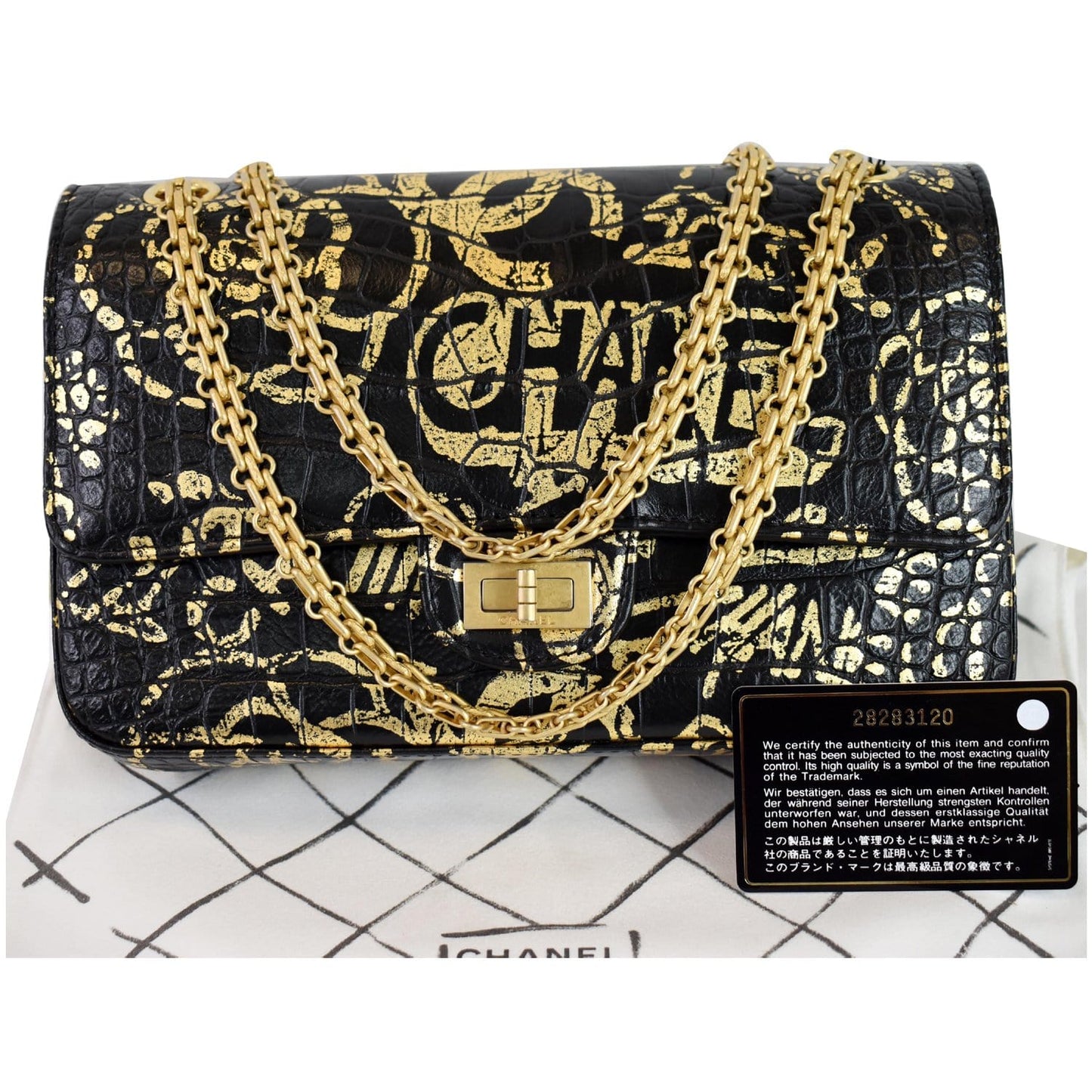 Chanel Reissue Crocodile Embossed Graffiti Shoulder Bag Black Flap