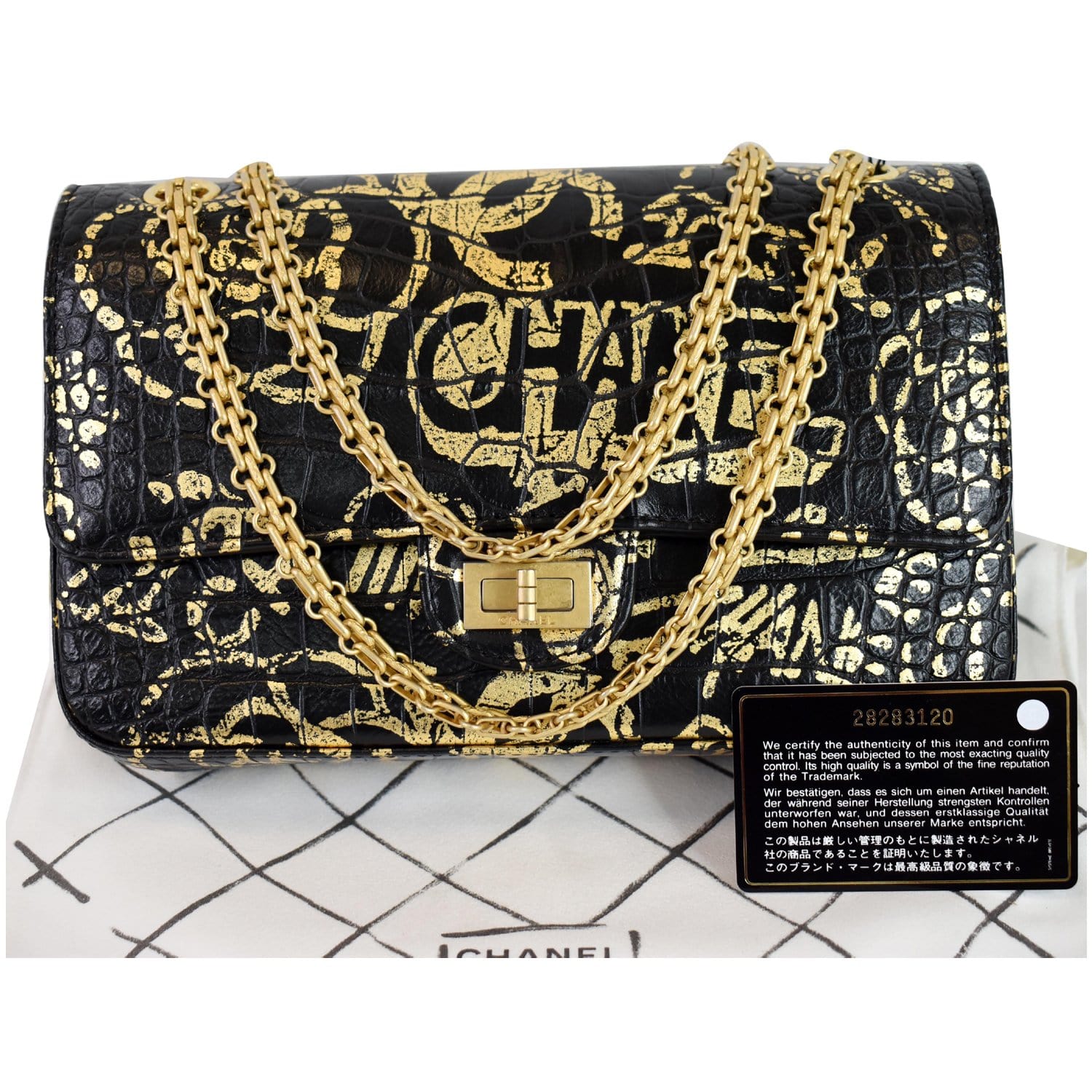 Chanel Reissue Crocodile Embossed Graffiti Shoulder Bag Black Flap