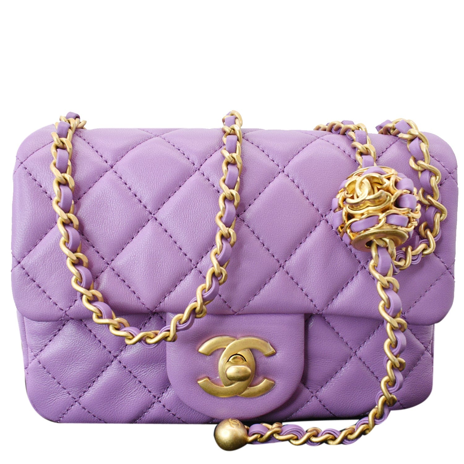 Chanel 22S Pearl Crush Square Crossbody Bag Purple Leather Mini