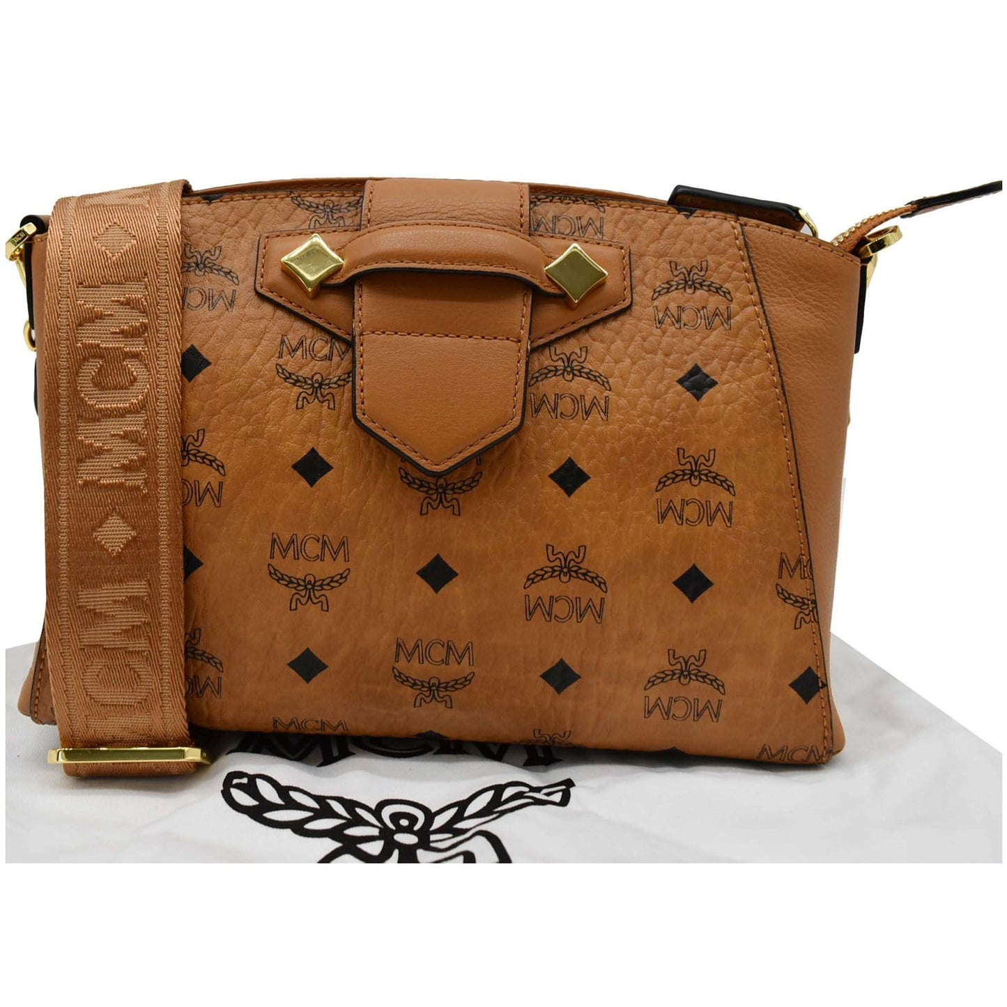 MCM Essential Visetos Crossbody Bag Cognac Small