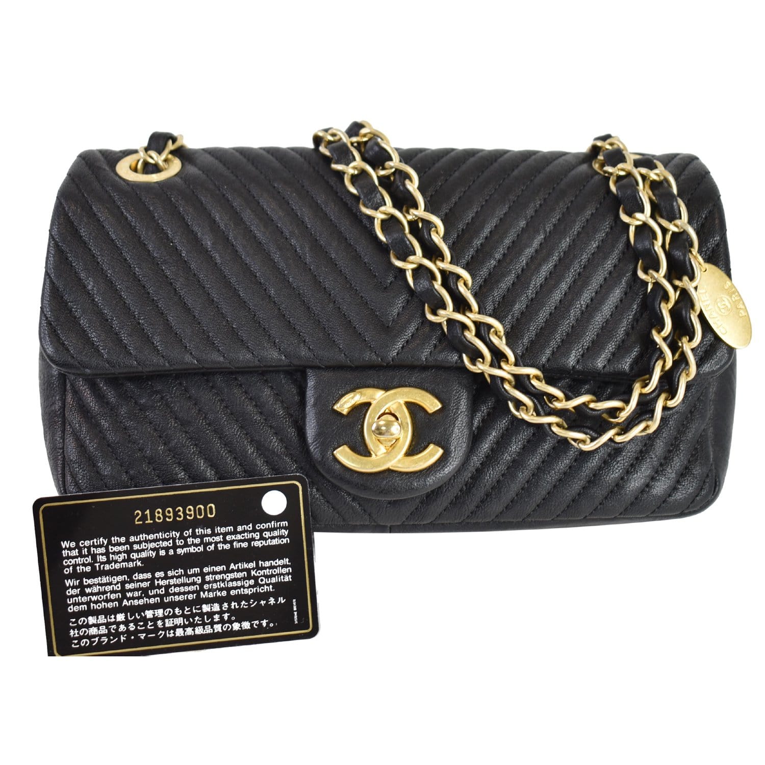 Chanel Surpique Chevron Calfskin Classic Shoulder Bag Black Flap
