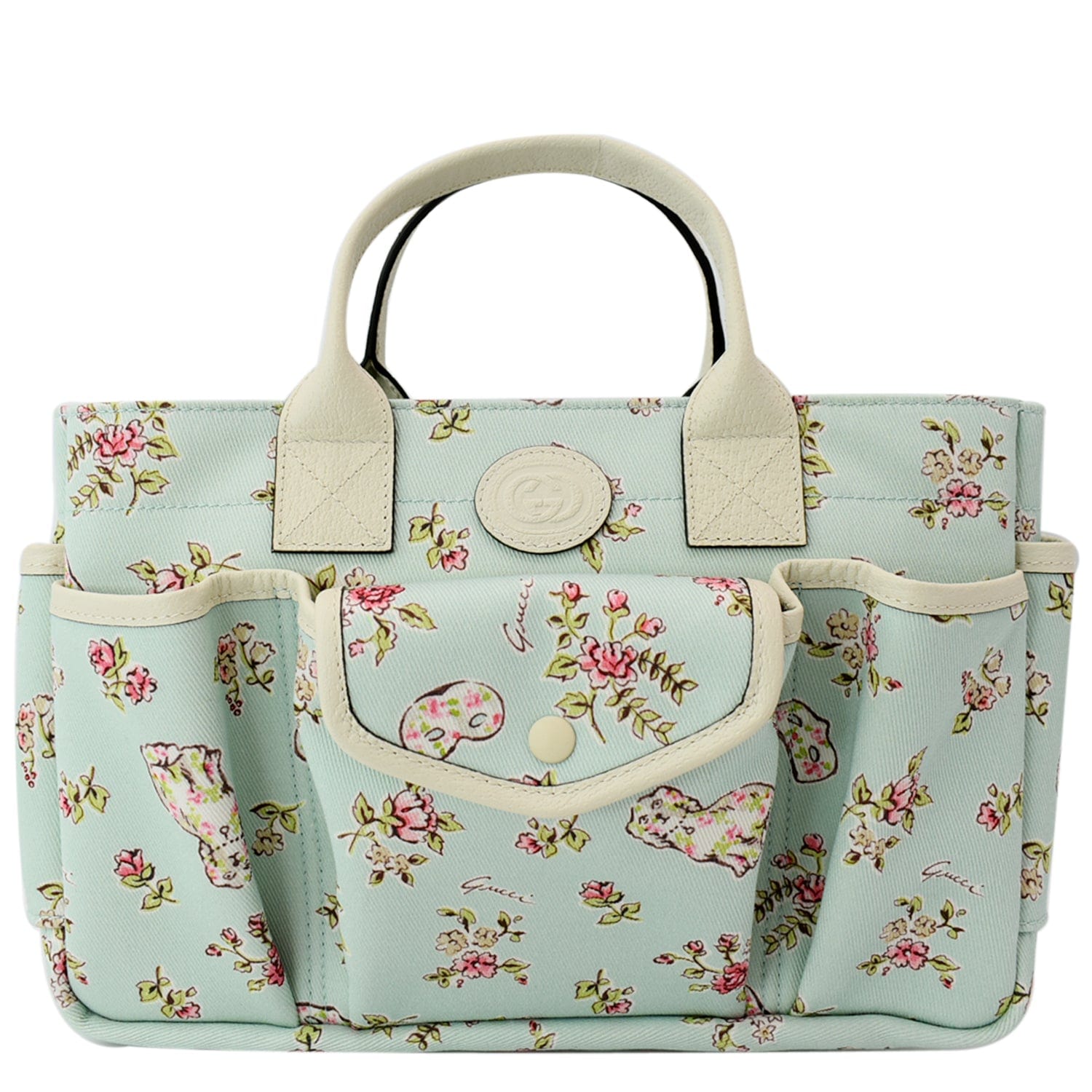 Gucci Children Floral Print Bag Light Canvas Blue Tote Bag