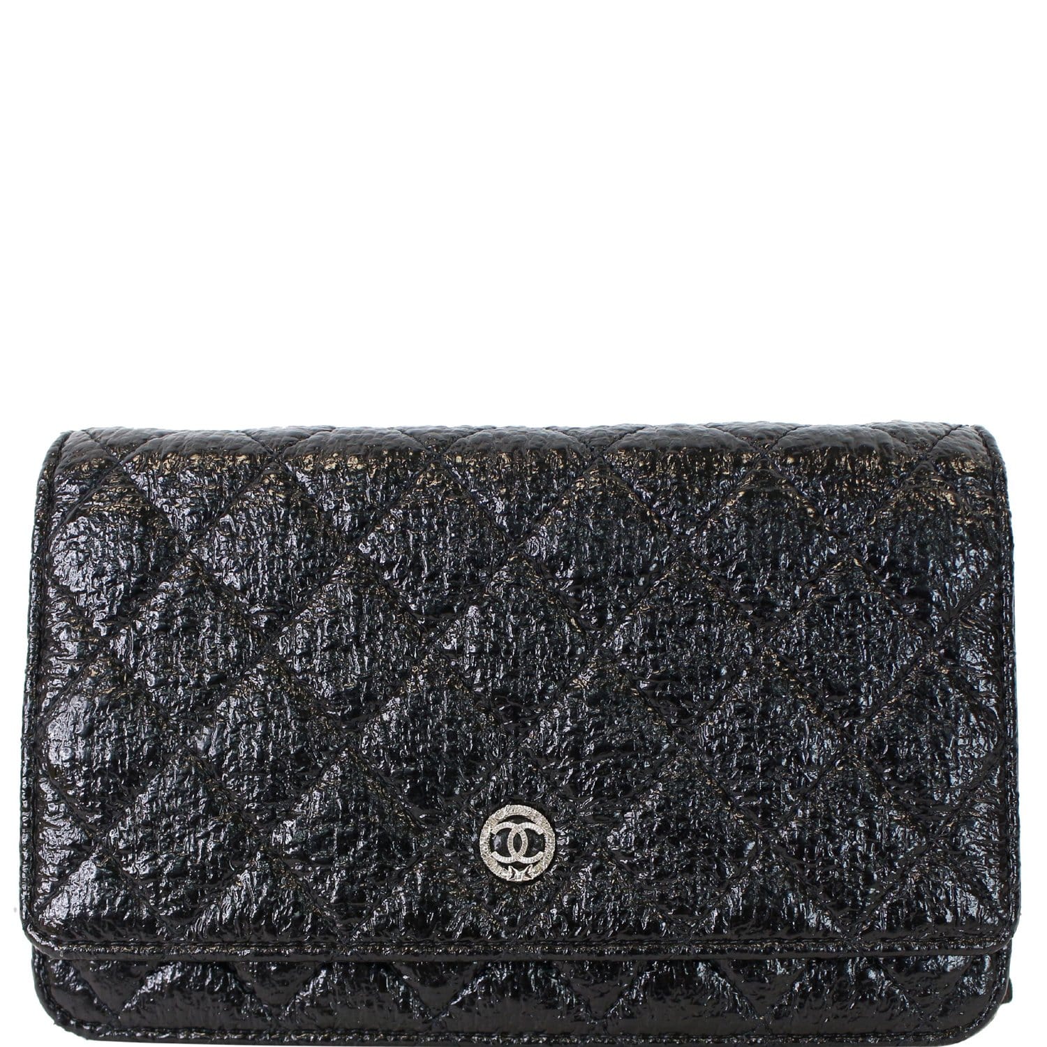 Chanel Cc Aged Lambskin Wallet On Woc Crossbody Black Chain Crossbody Bag