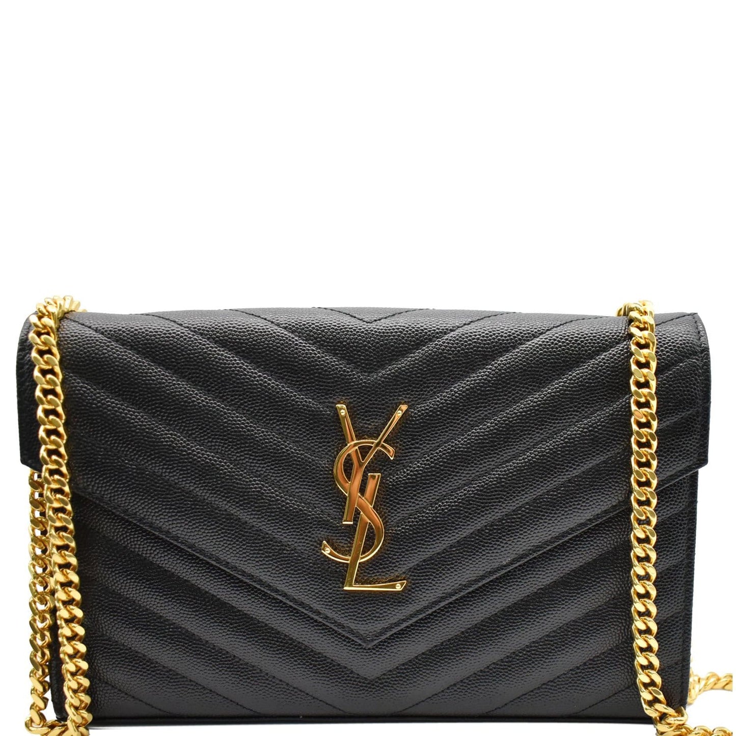 YSL Saint Laurent Saint Envelope Crossbody Chain Wallet Leather Monogram Crossbody Bag