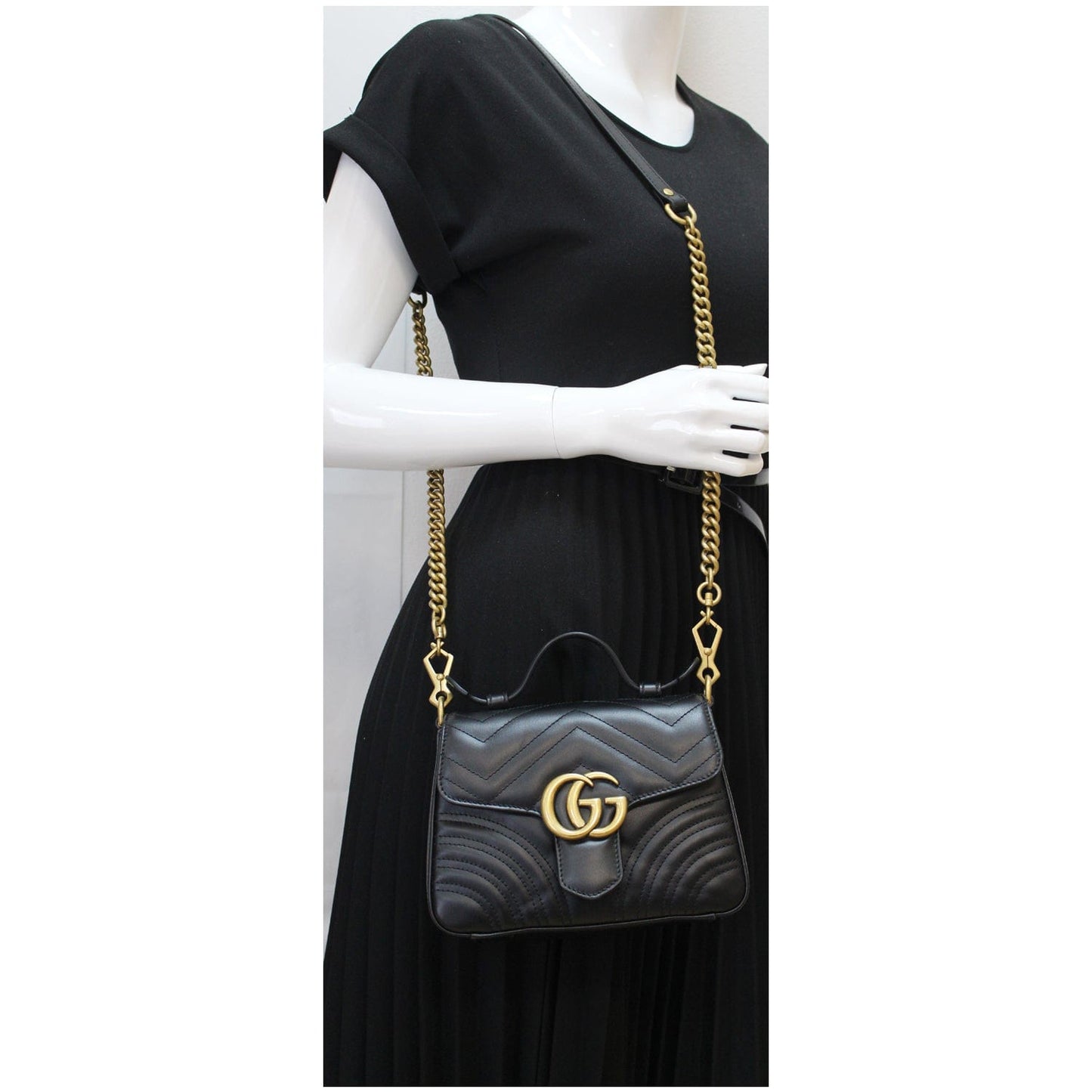 Gucci Marmont Top Handle Shoulder Bag Leather Black Black 547260