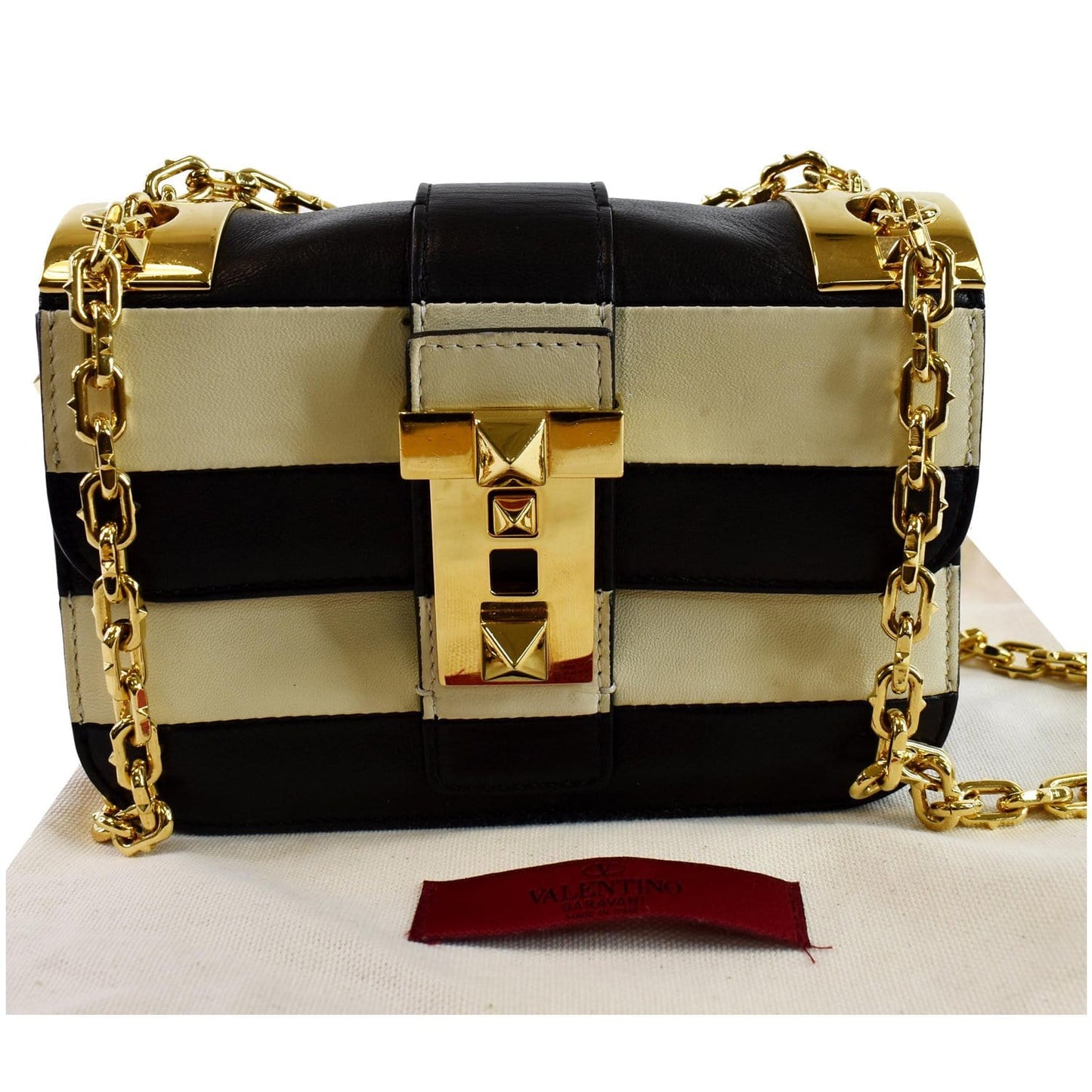Valentino Striped Rockstud Shoulder Bag Ivory Leather