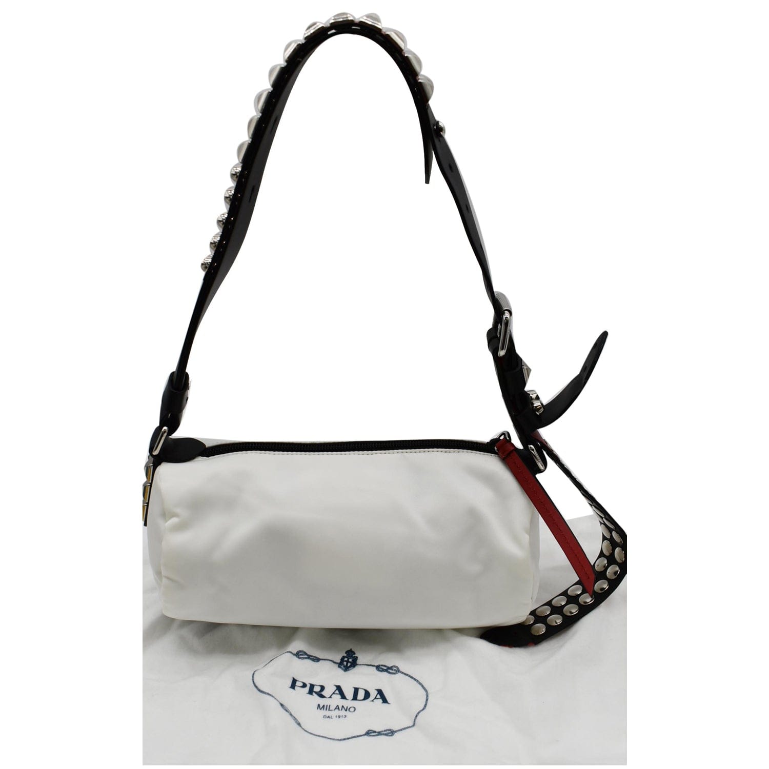 Prada New Vela Cylindrical Shoulder Bag Nylon White