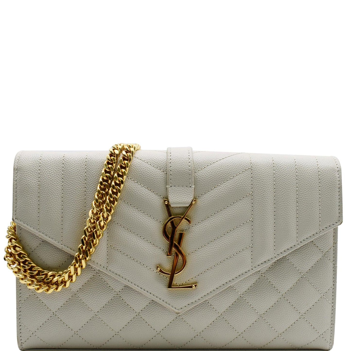 YSL Saint Laurent Saint Envelope Shoulder Bag Blanc Leather Small