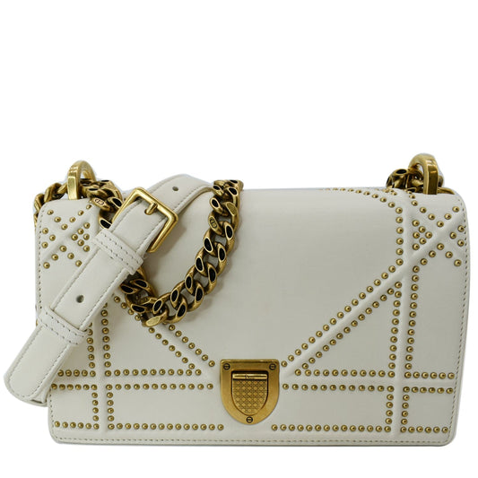 Dior ama Studded Flap Shoulder Bag Leather White