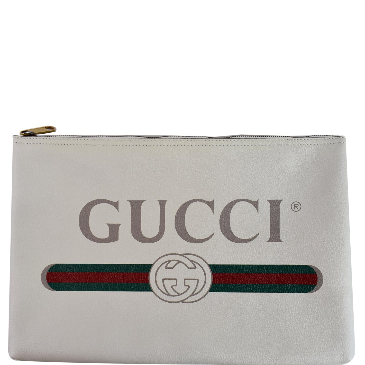 Gucci Pebbled Logo Portfolio Clutch Last Call Leather White Clutch Bag