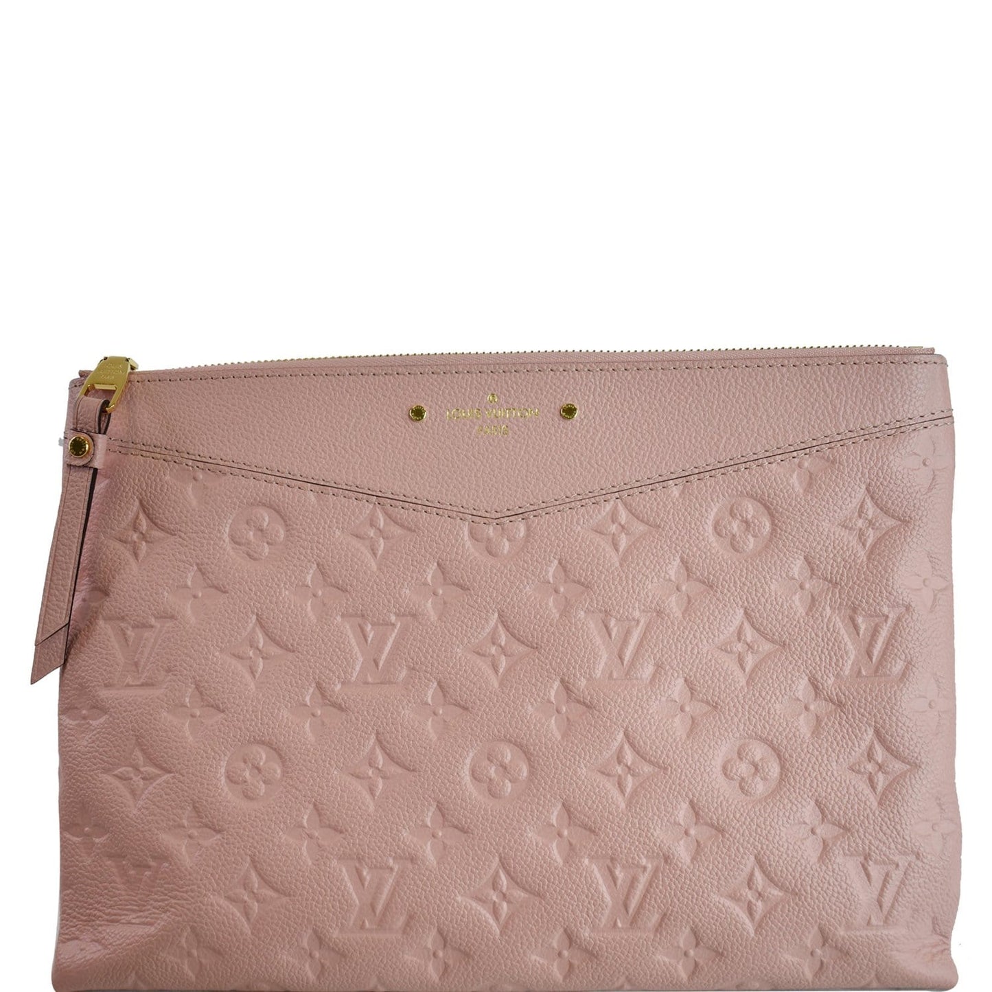 Louis Daily Pouch Empreinte Clutch Rose Poudre Leather Monogram Clutch Bag