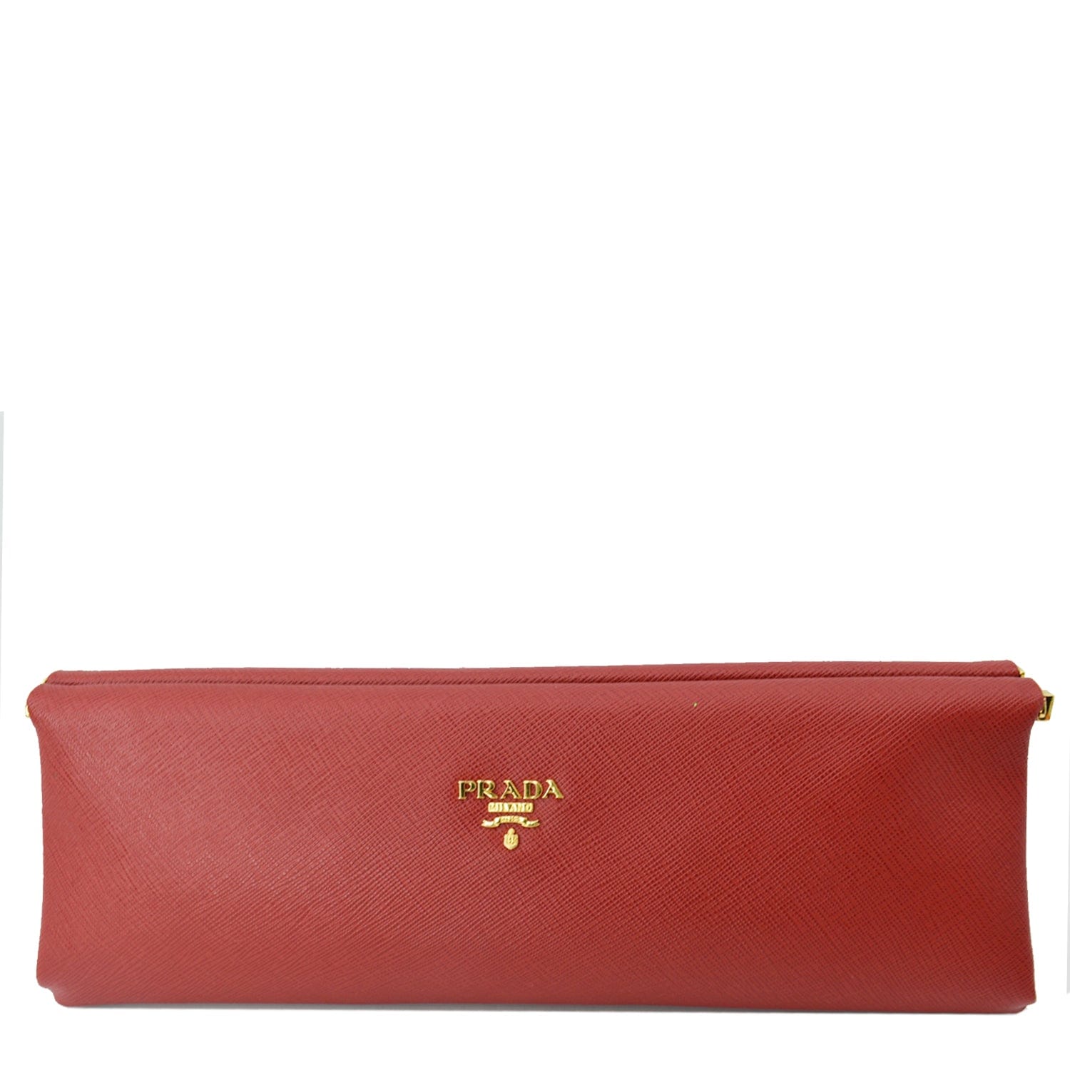 Prada East West Frame Saffiano Clutch Bag Leather Red
