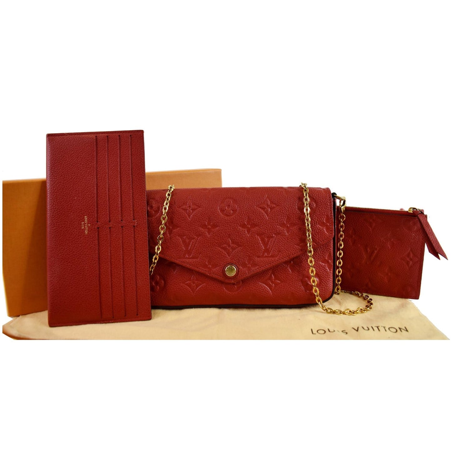 Louis Pochette Felicie Empreinte Crossbody Bag Leather Red