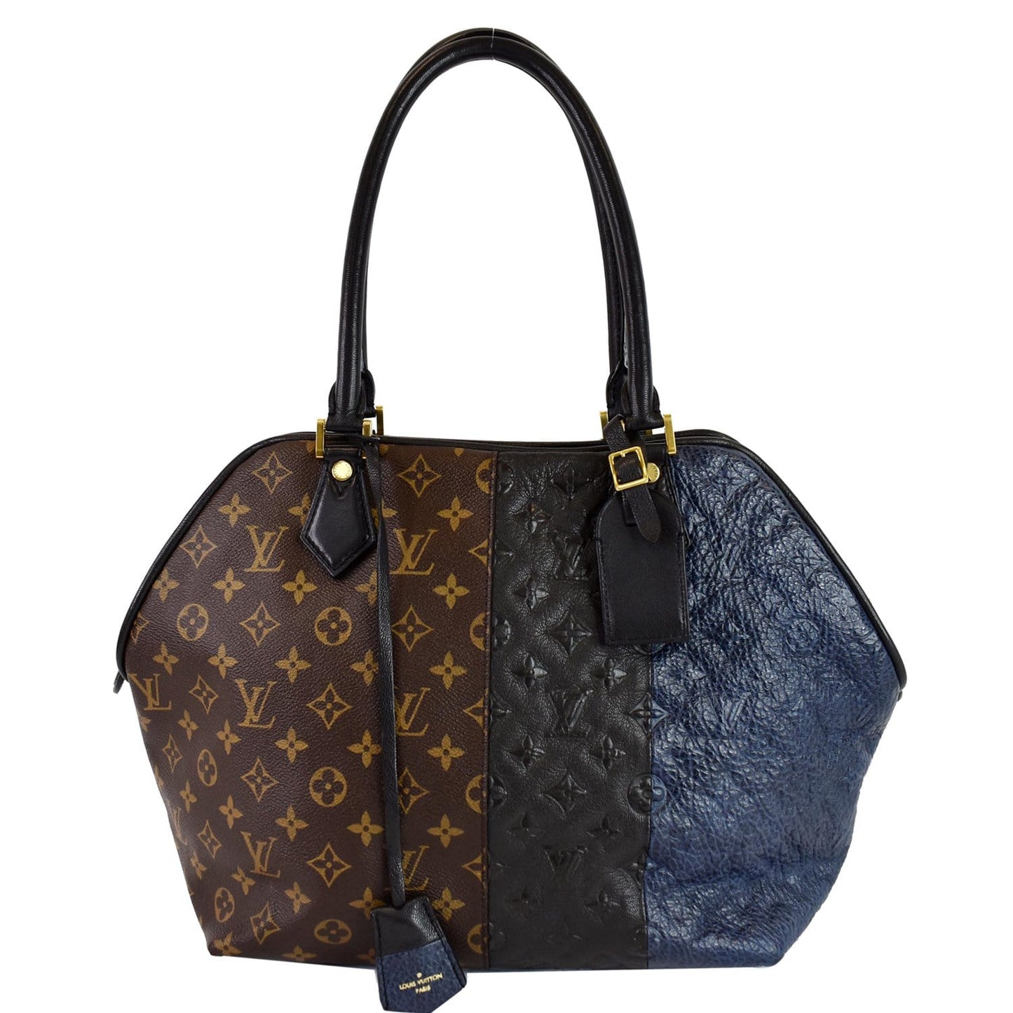 Louis Blocks Stripes Tote Bag Tri Color Leather Monogram