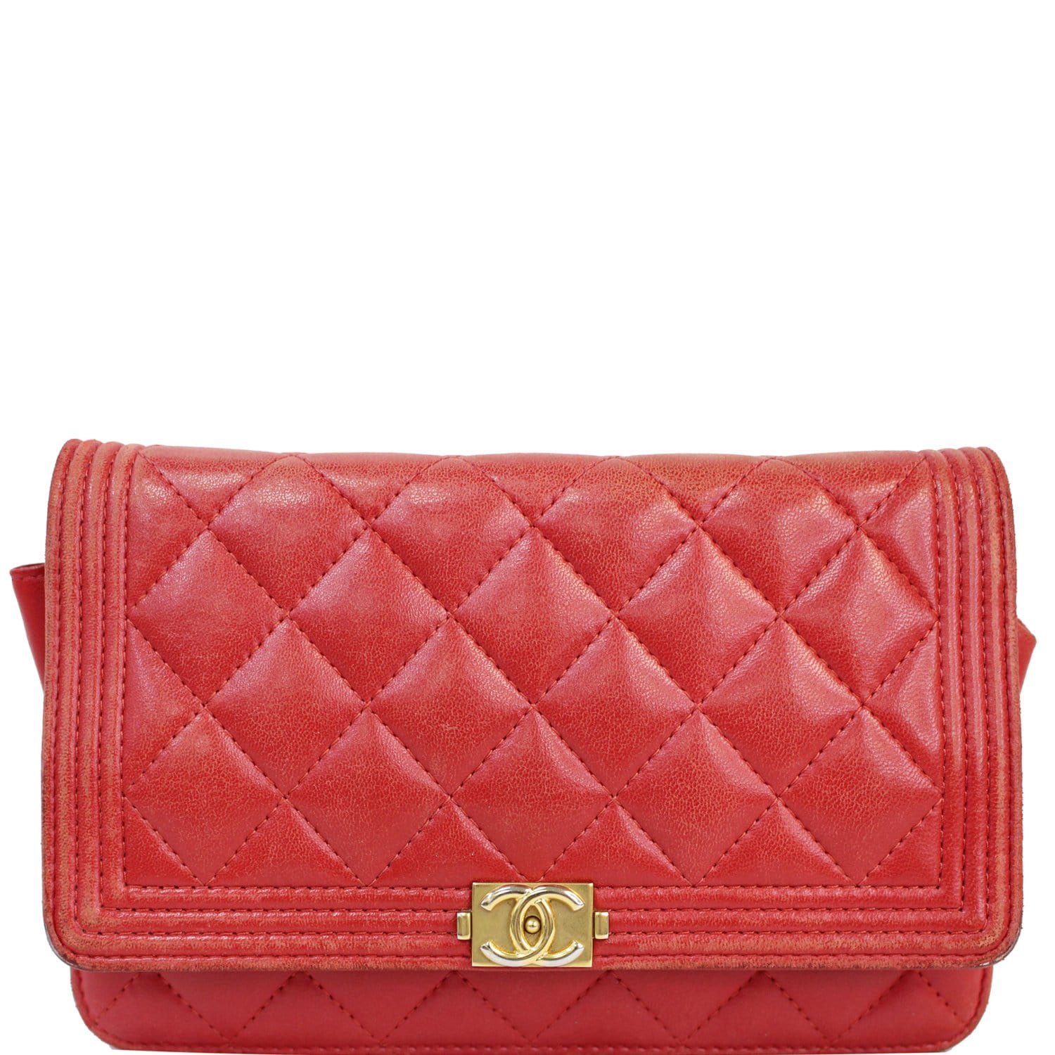 Chanel Boy Woc Lambskin Wallet On Clutch Bag Leather Red Crossbody Bag