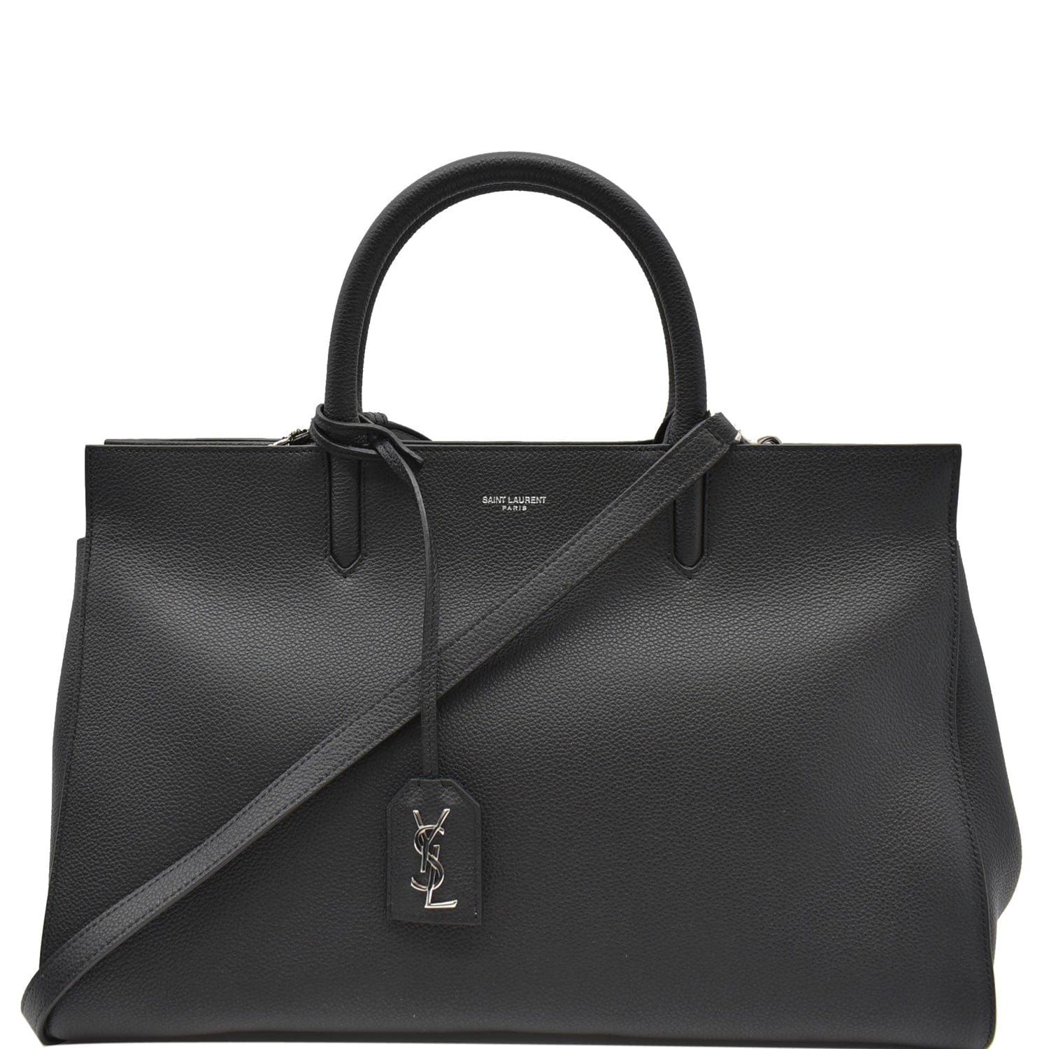 YSL Saint Laurent Saint Cabas Rive Gauche Tote Bag Leather Black