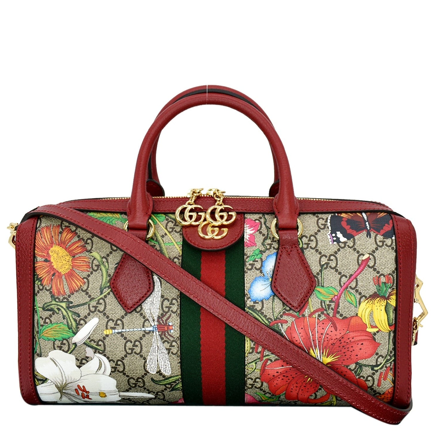 Gucci Ophidia Flora Web Supreme Top Handle Shoulder Canvas Red Shoulder Bag