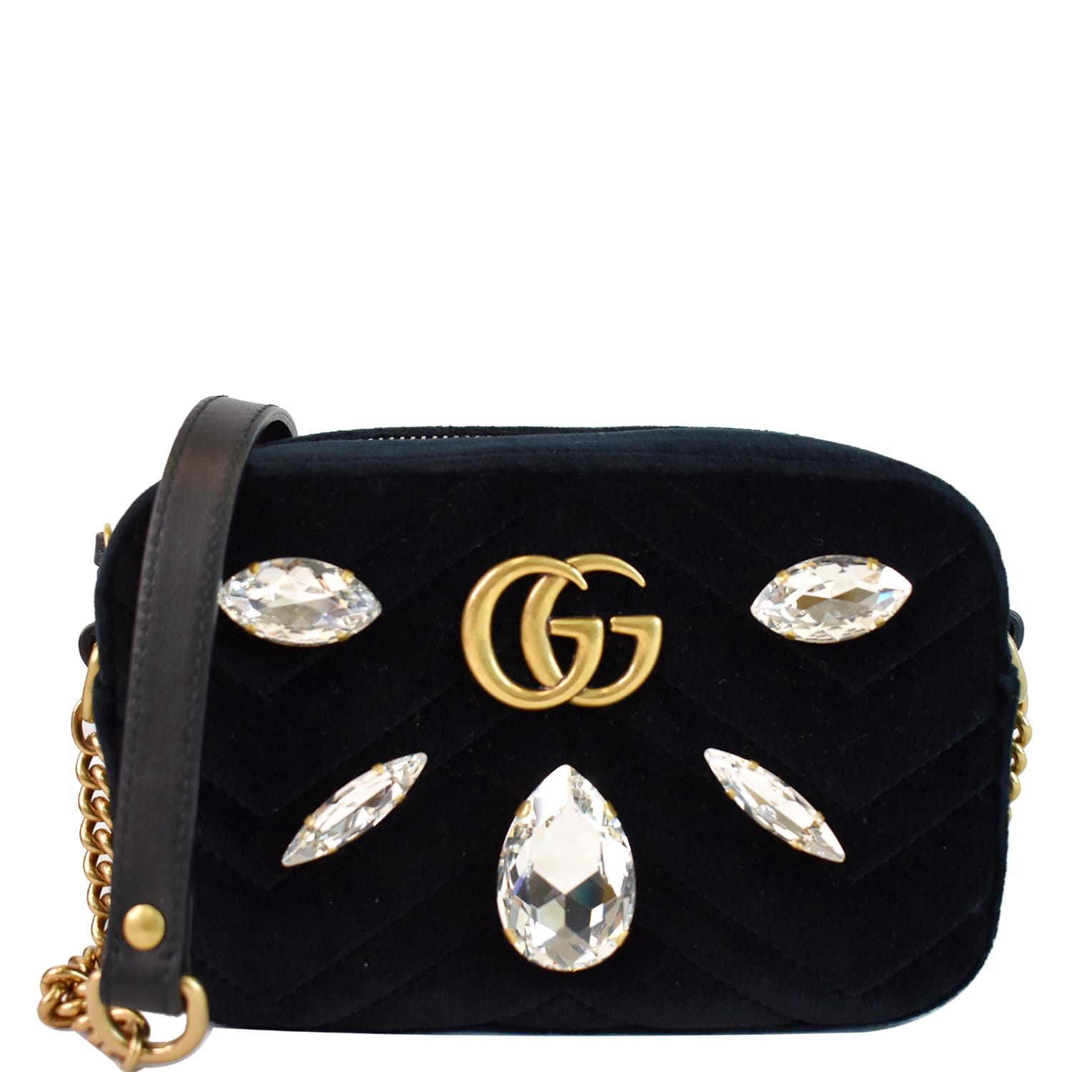 Gucci Marmont Marquise Crystal Velvet Crossbody Bag Mini