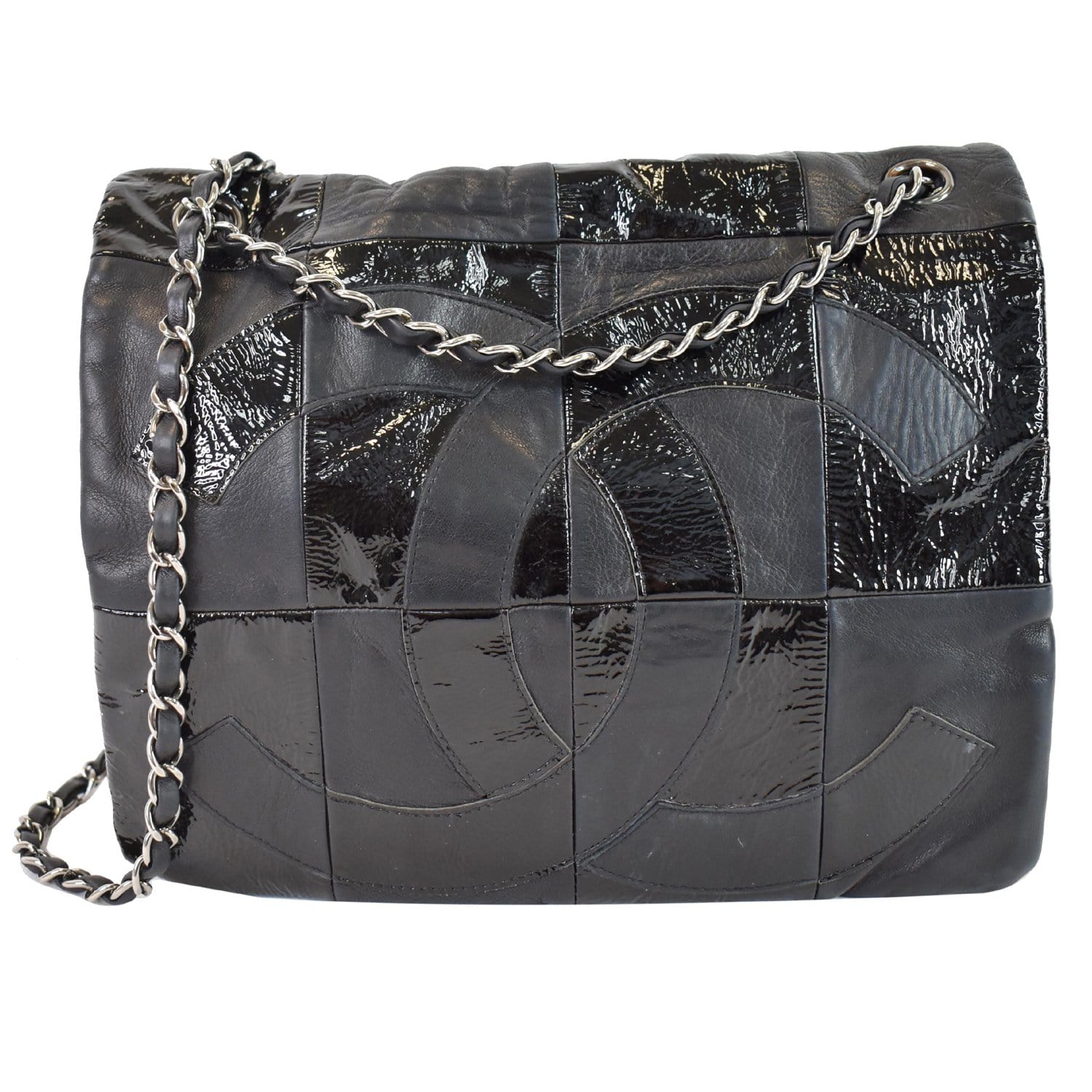 Chanel Brooklyn Patchwork Patent Shoulder Bag Leather Black