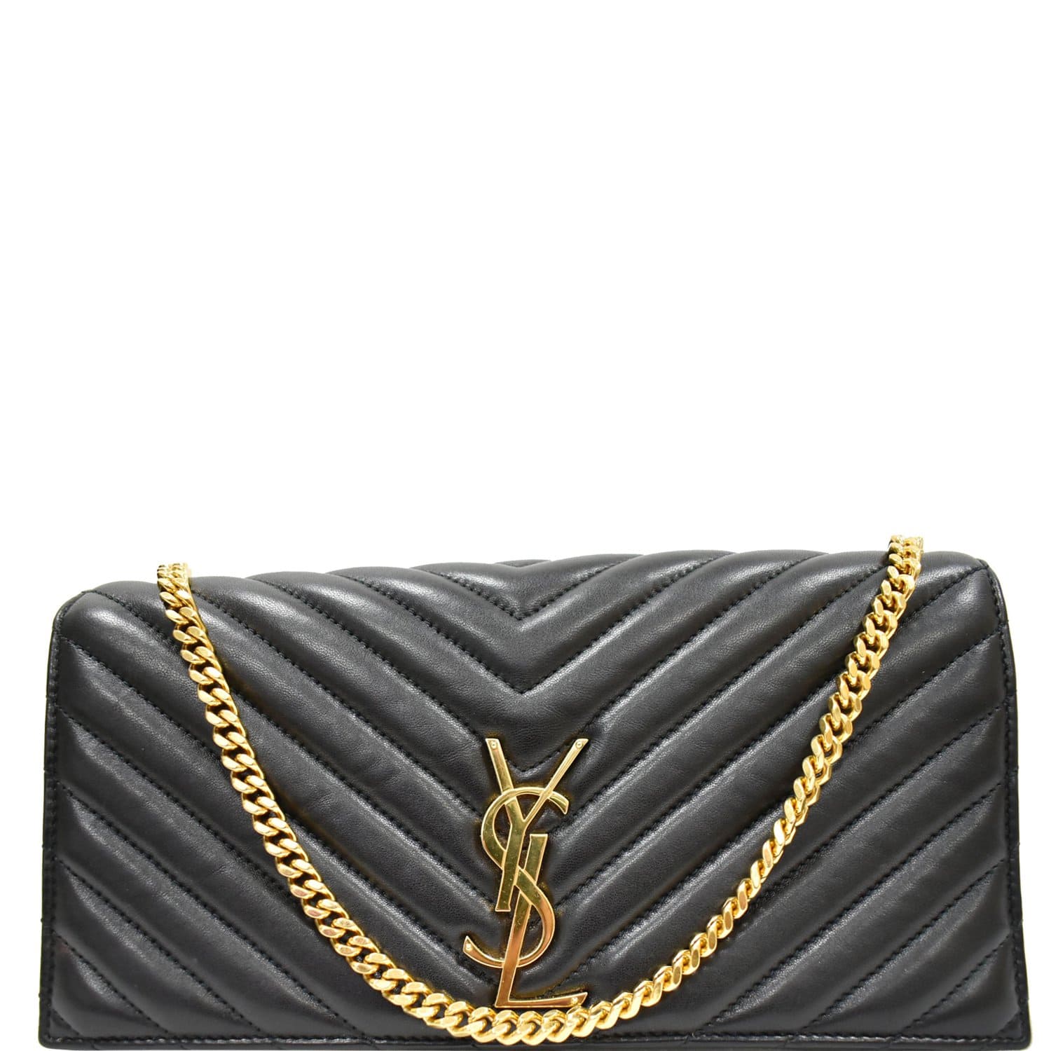 YSL Saint Laurent Saint Kate Chevron Shoulder Bag Leather Black