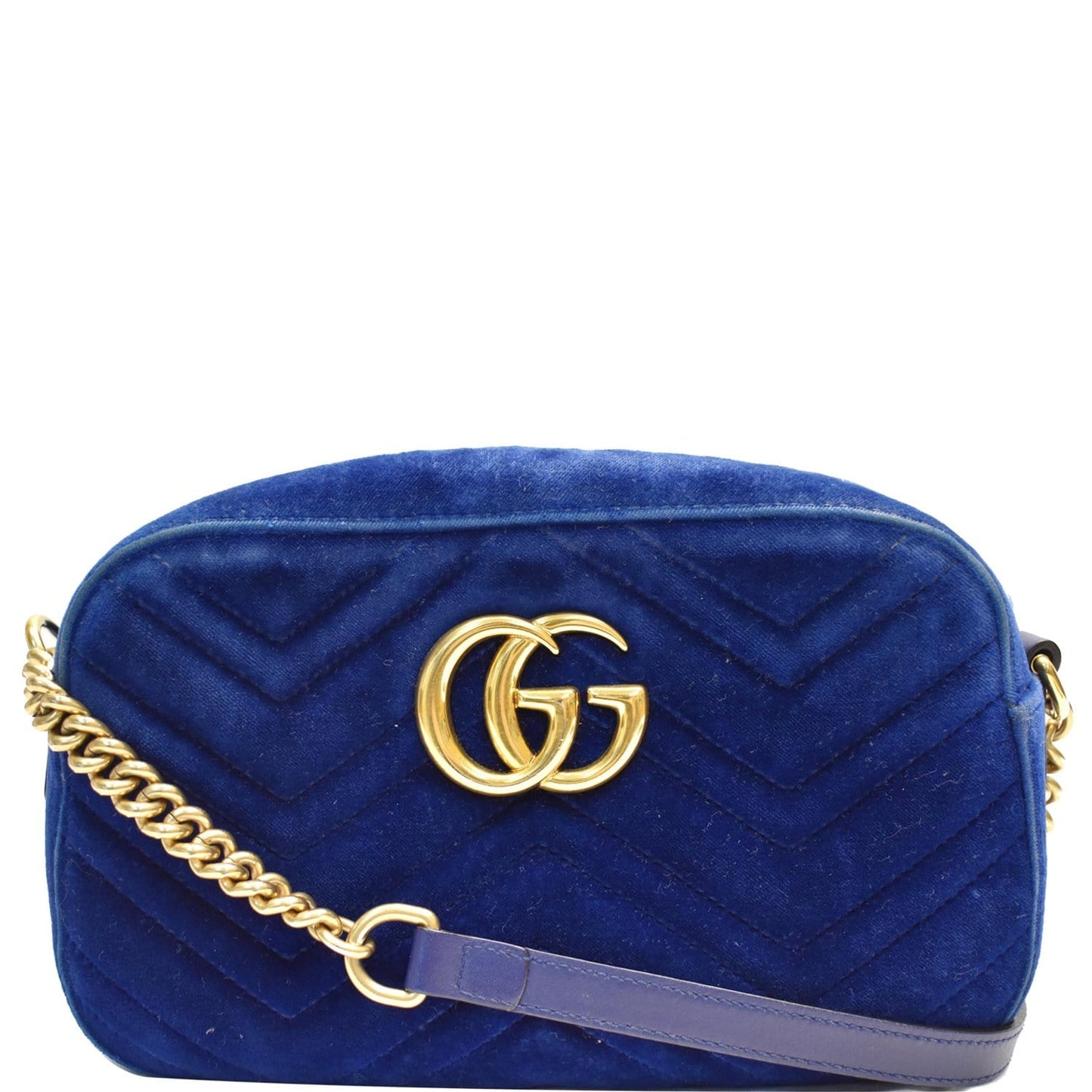 Gucci Marmont Velvet Crossbody Bag Blue Small