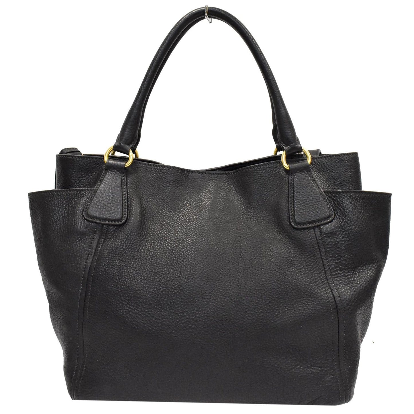 Prada Vitello Daino Side Pocket Tote Shoulder Bag Leather Black