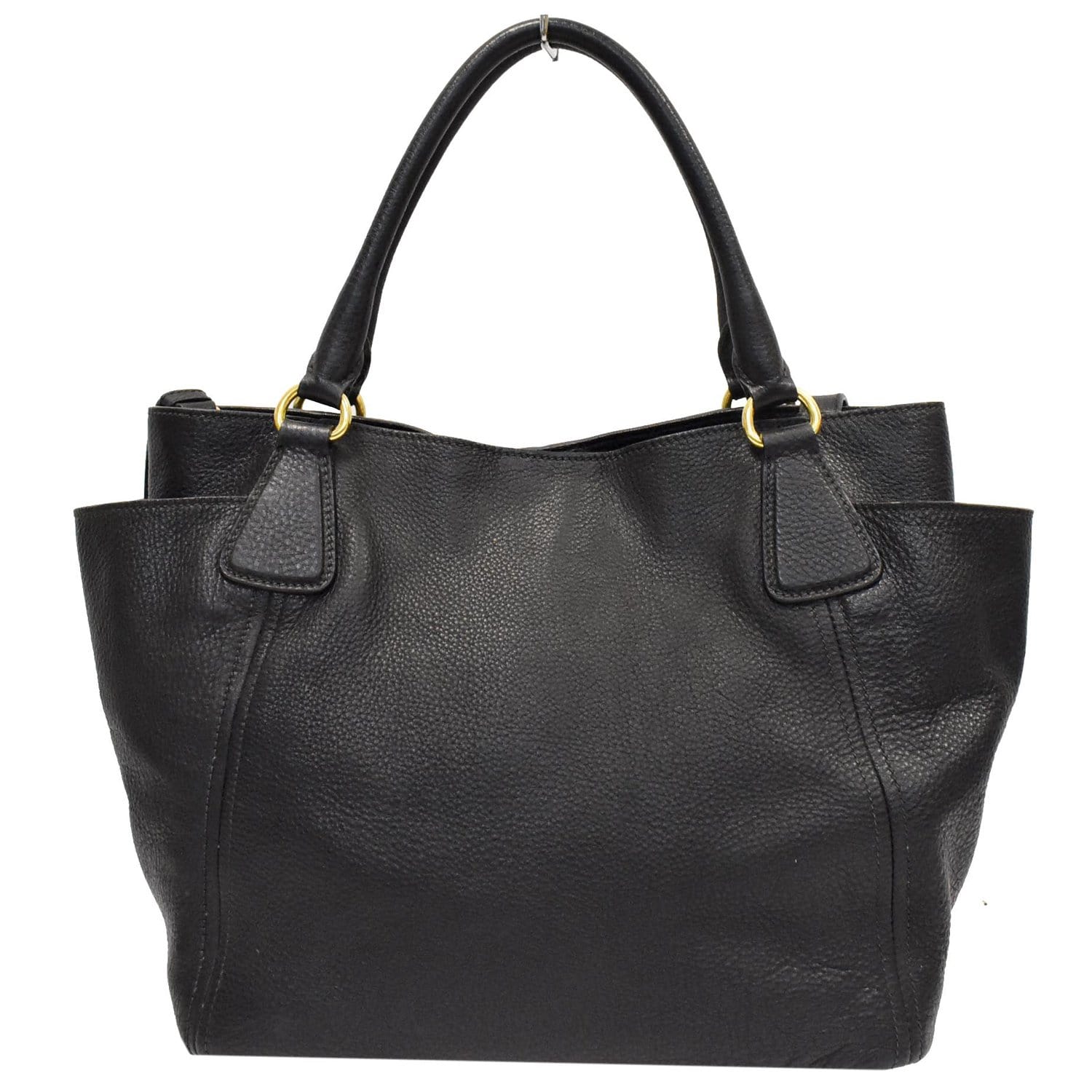 Prada Vitello Daino Side Pocket Tote Shoulder Bag Leather Black