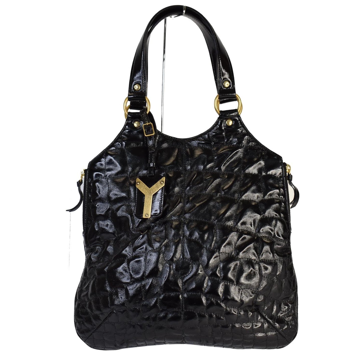 YSL Saint Laurent Saint Tribute Embossed Patent Tote Bag Last Leather Black