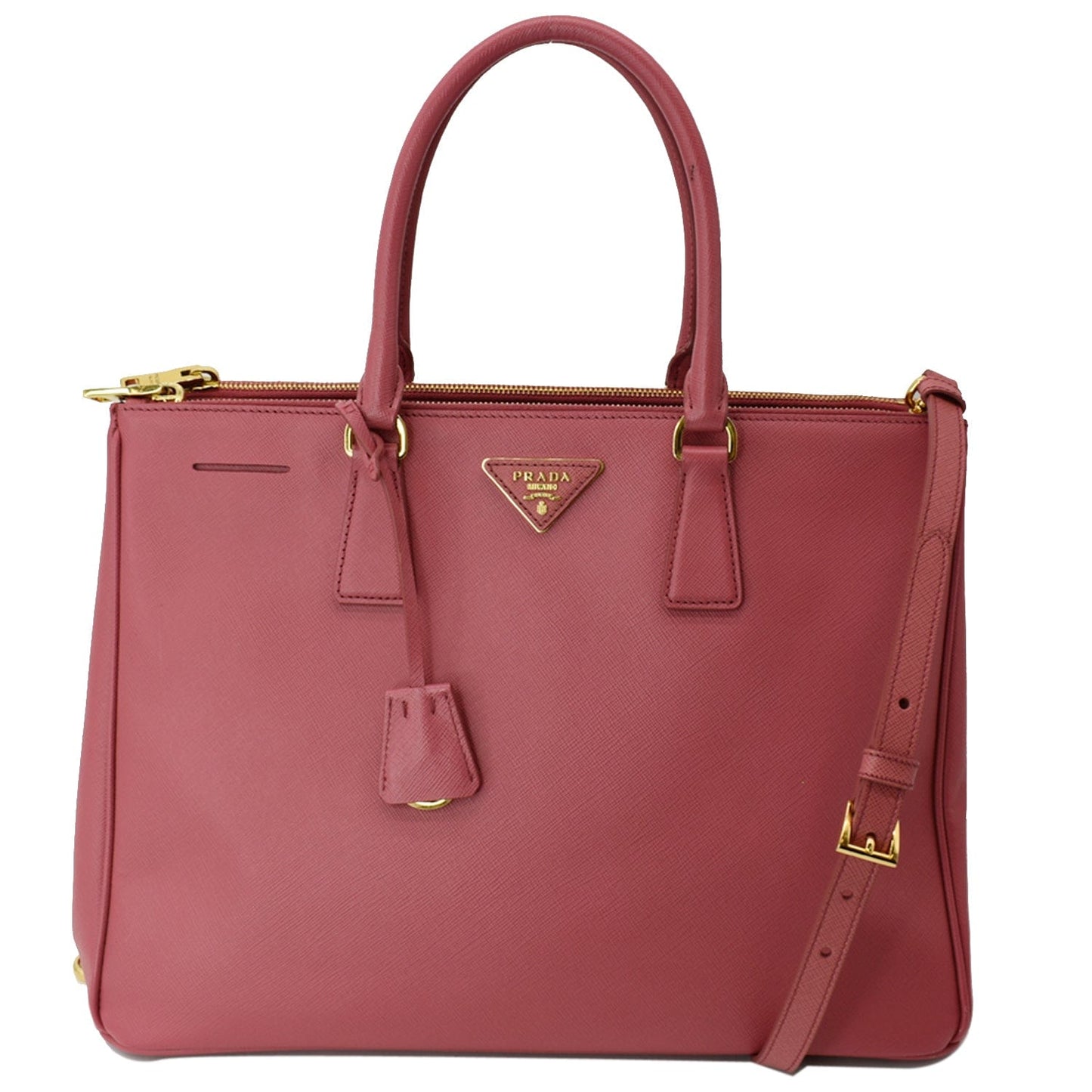 Prada Galleria Double Zip Saffiano Tote Bag Leather Pink