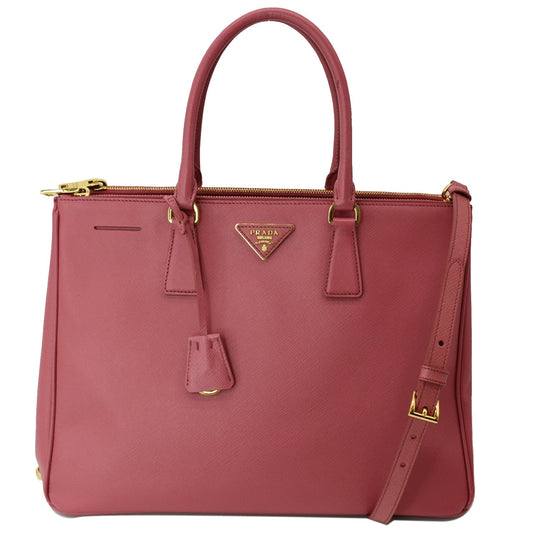 Prada Galleria Double Zip Saffiano Tote Bag Leather Pink