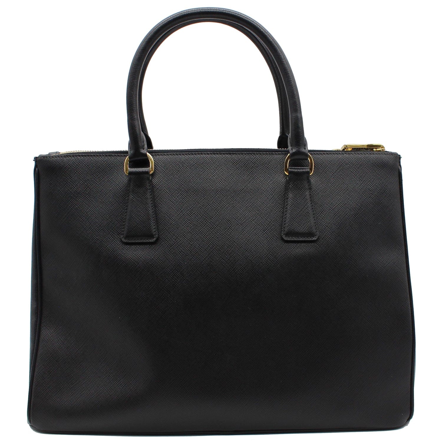 Prada Saffiano Lux Double Zip Tote Shoulder Bag Leather Black
