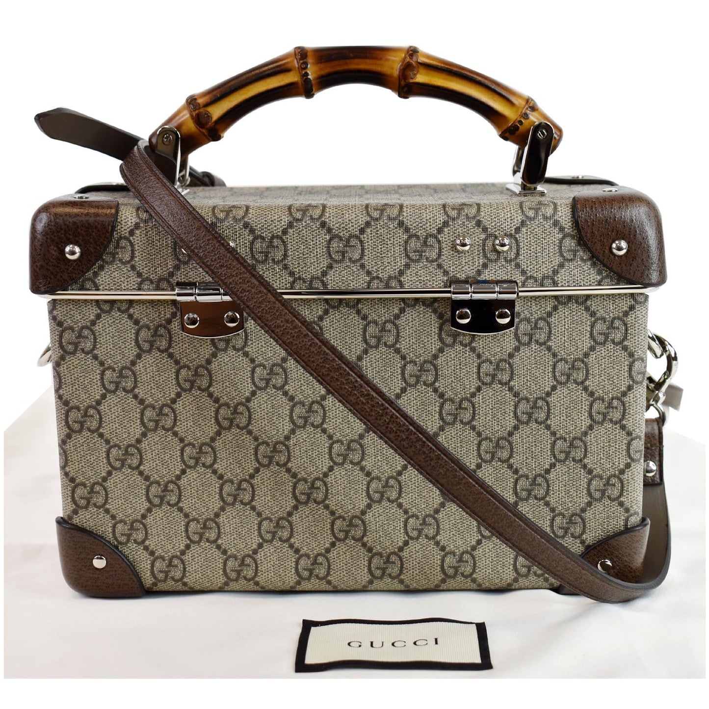 Gucci Globe Trotter Beauty Case Bamboo Shoulder Bag Beige