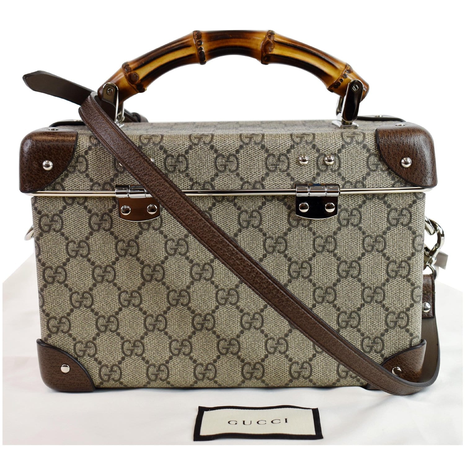 Gucci Globe Trotter Beauty Case Bamboo Shoulder Bag Beige