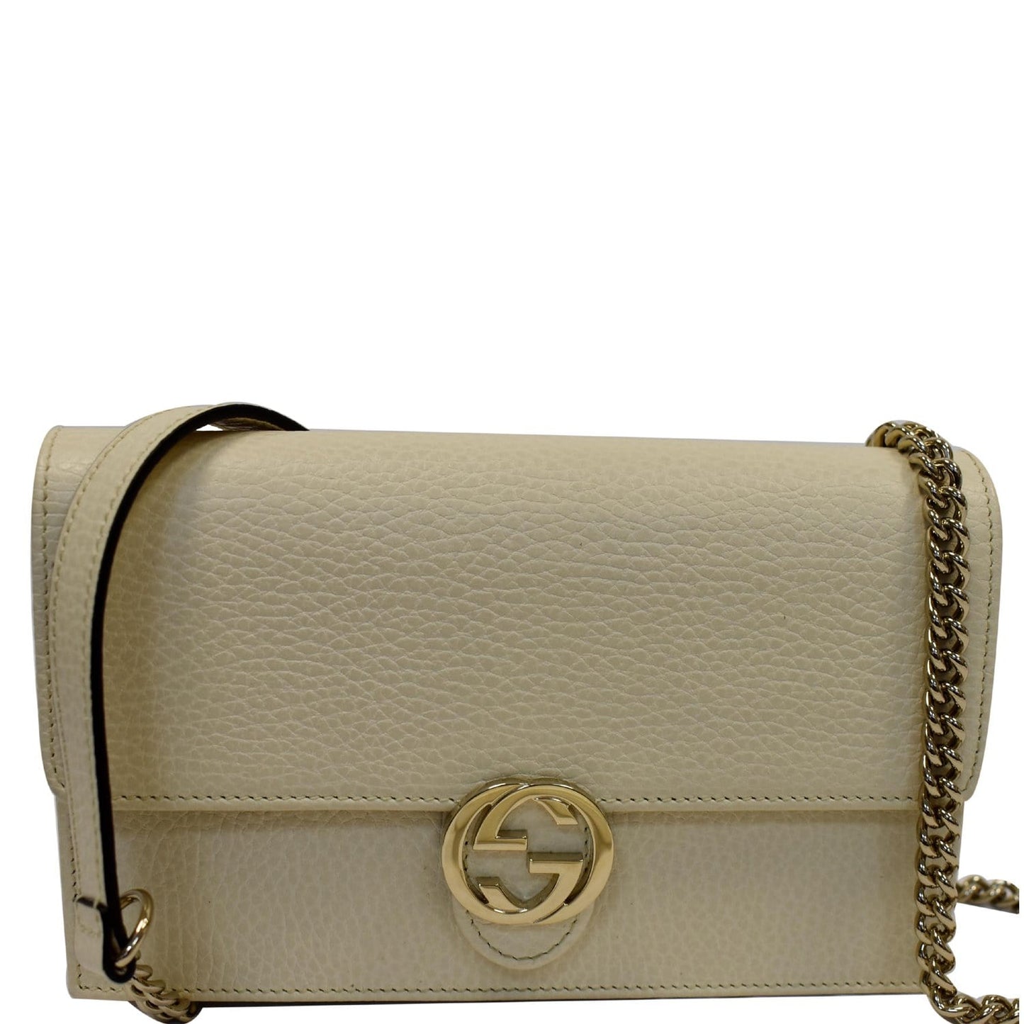 Gucci Interlocking Pebbled Crossbody Bag Ivory Leather