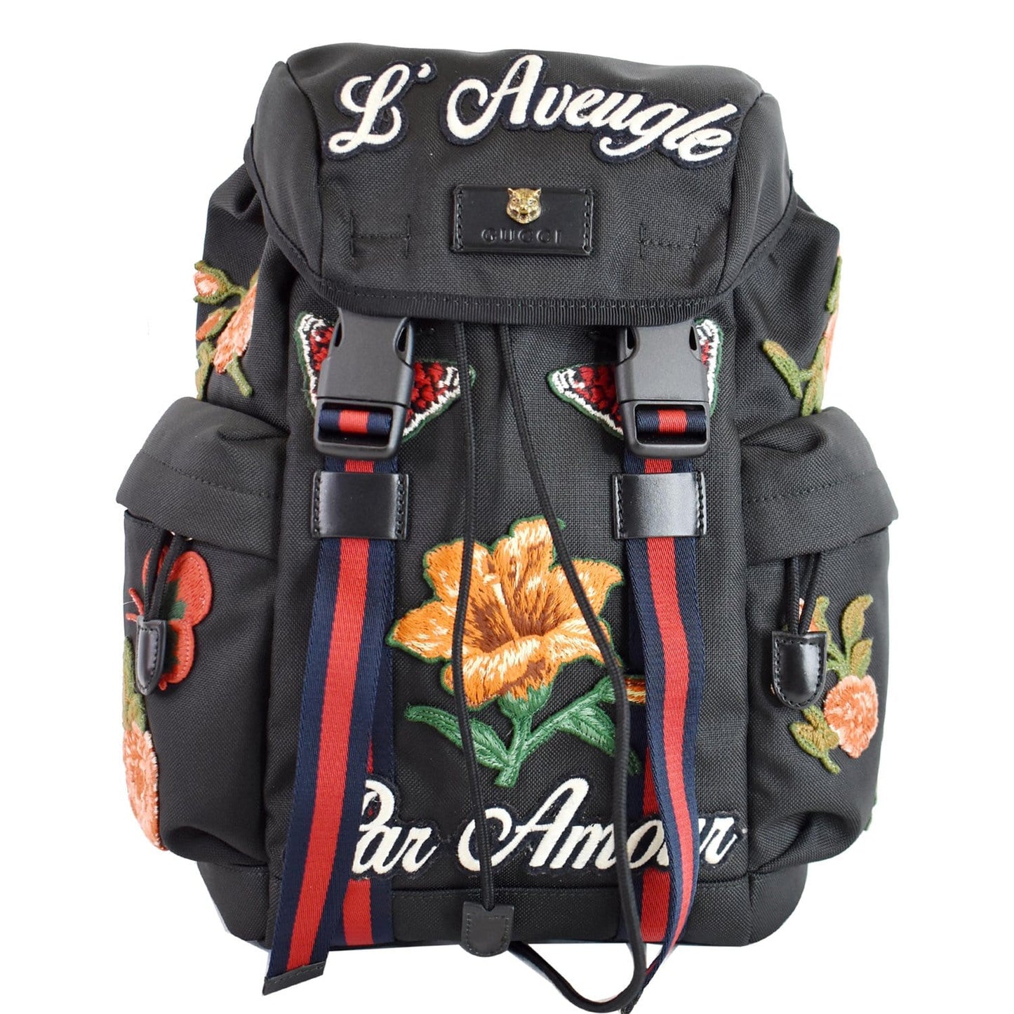 Gucci Techno Embroidery Fabric Backpack Bag Black