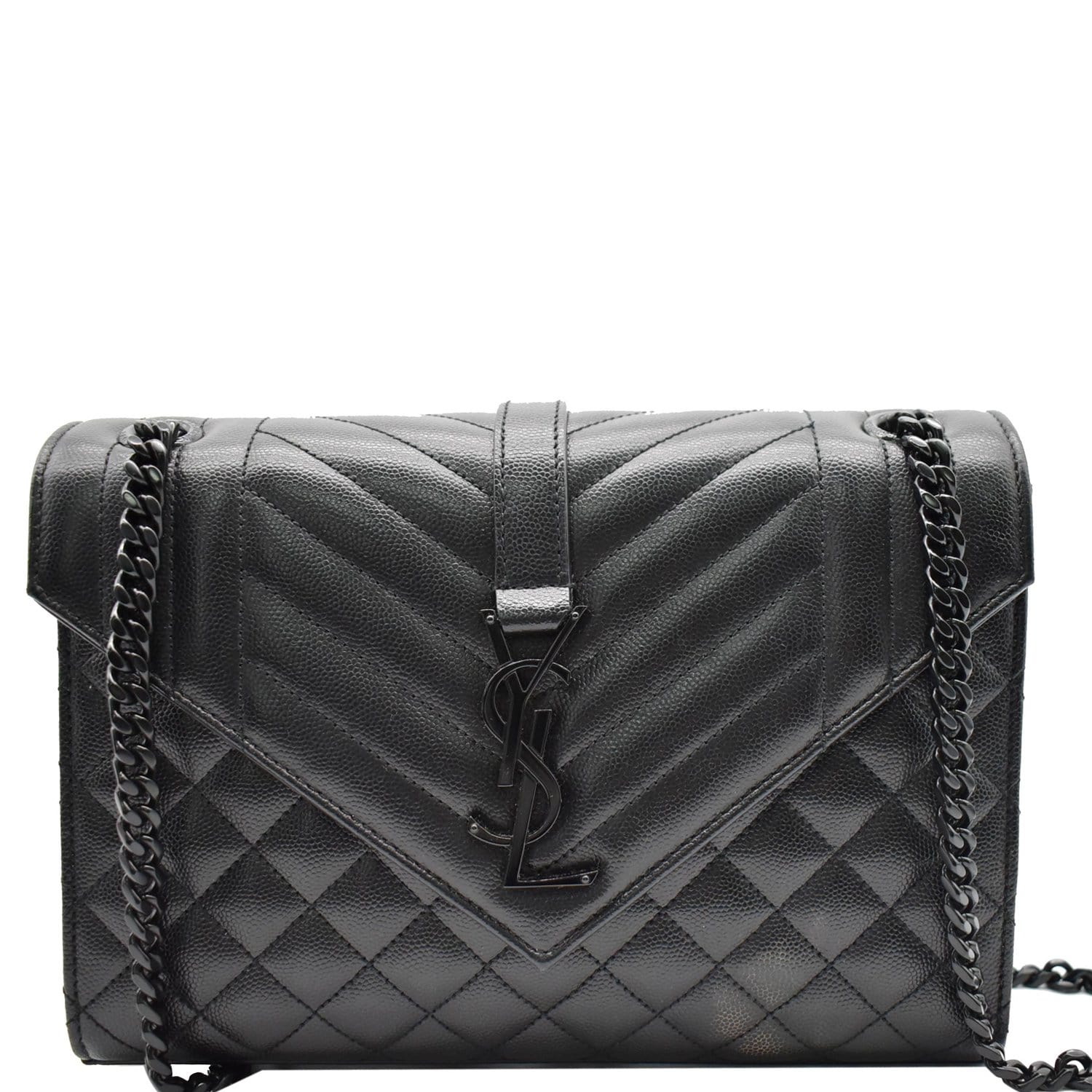 YSL Saint Laurent Saint Envelope Mix Matelassé Chain Shoulder Bag Leather Black