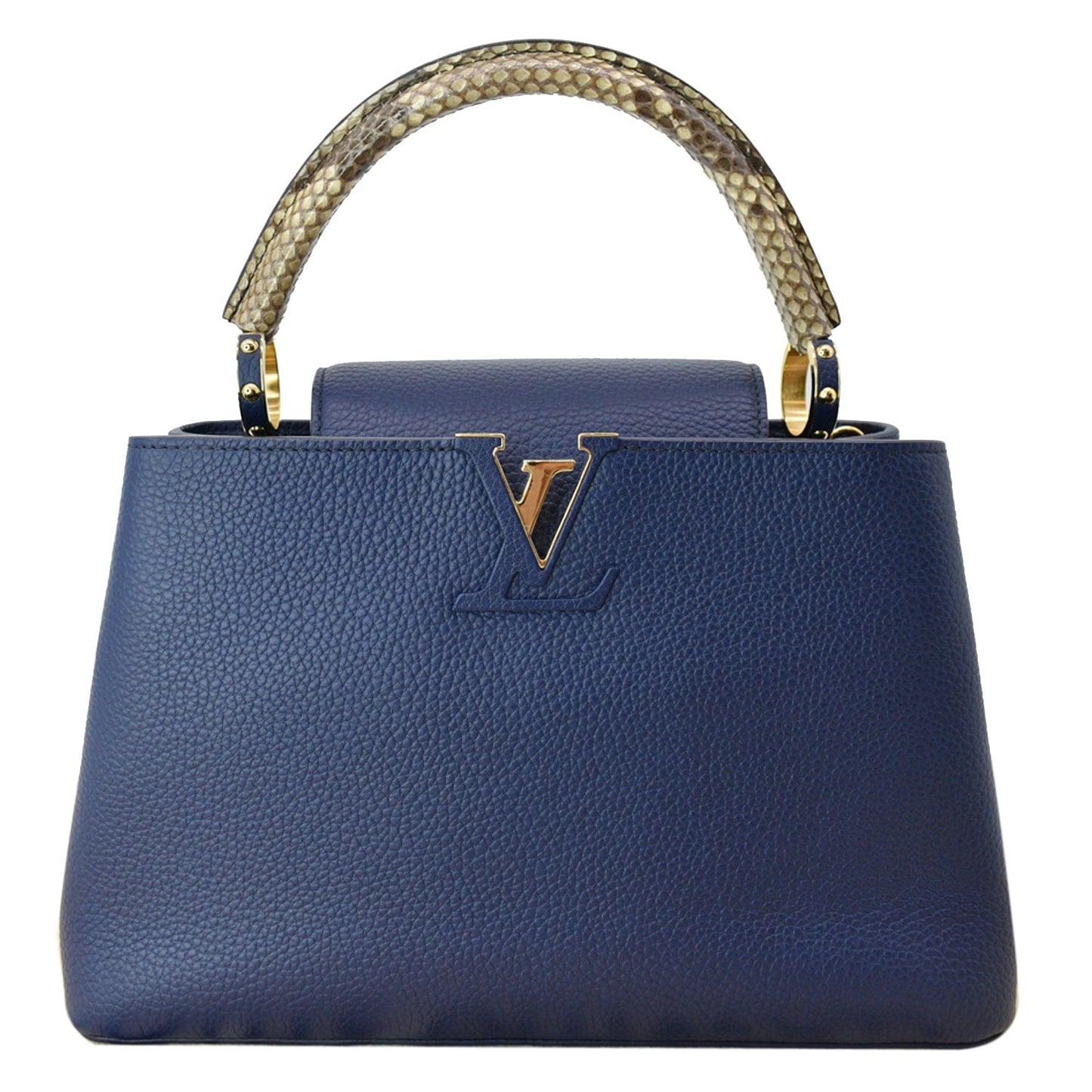Louis Capucines Mm Taurillon Python Satchel Bag Leather Blue Travel Bag