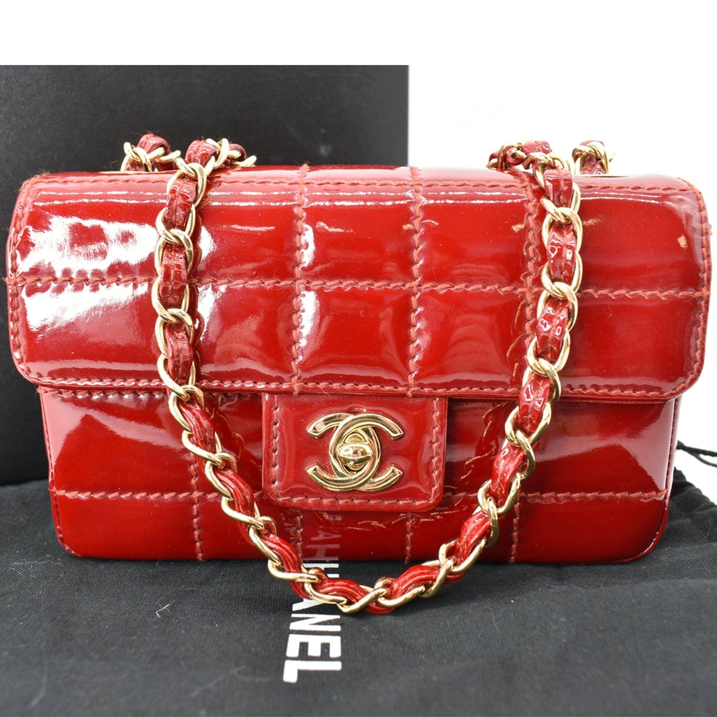 Chanel Chocolate Bar New Rep Flap Shoulder Bag Leather Red