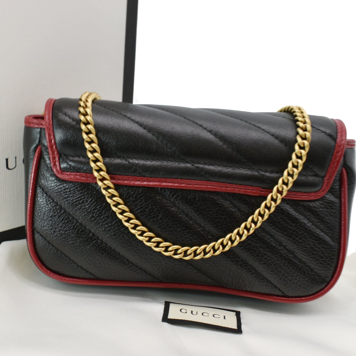 Gucci Marmont Matelassã Shoulder Crossbody Bag Cerise Leather Black
