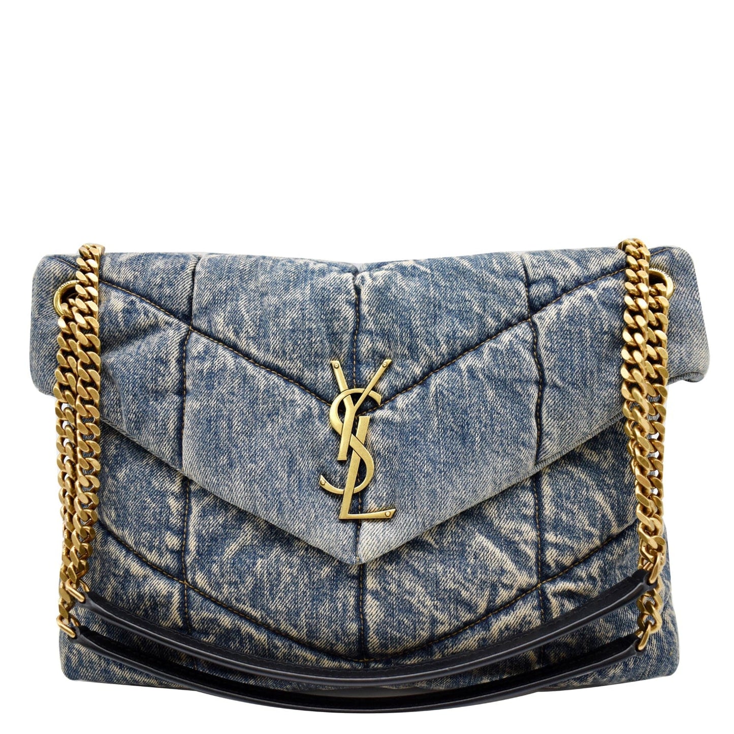 YSL Saint Laurent Saint Puffer Medium Shoulder Bag Canvas Denim