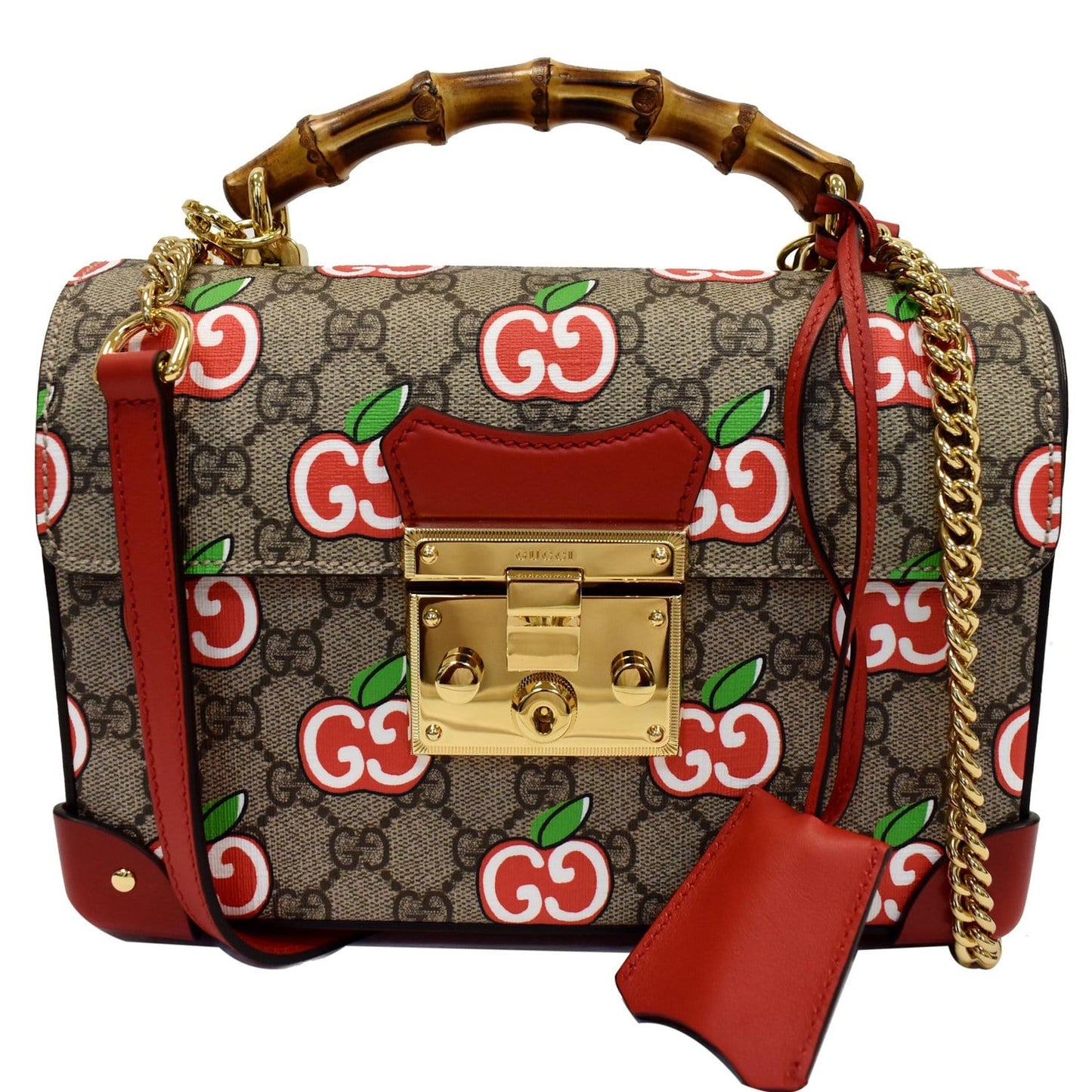 Gucci Padlock Supreme Bamboo Top Handle Shoulder Bag Beige Small