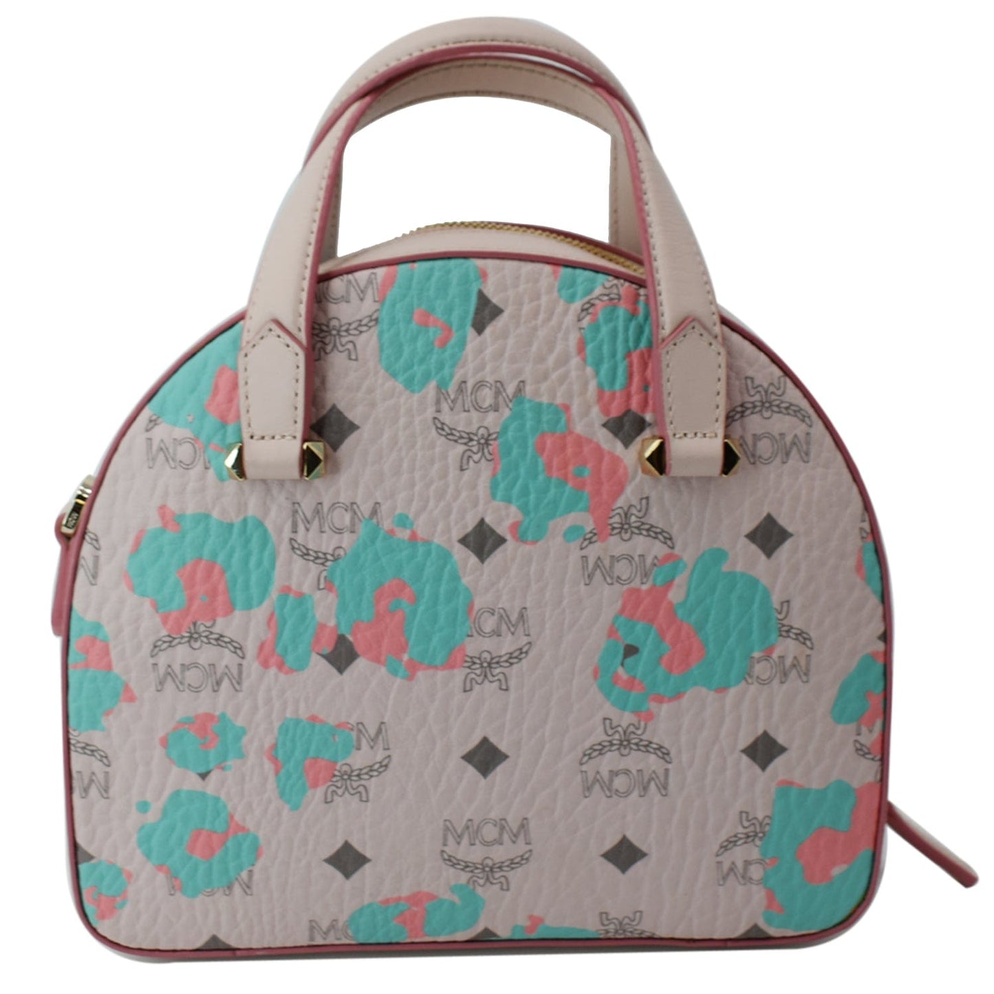 MCM Aren Half Moon Floral Tote Bag Canvas Pink