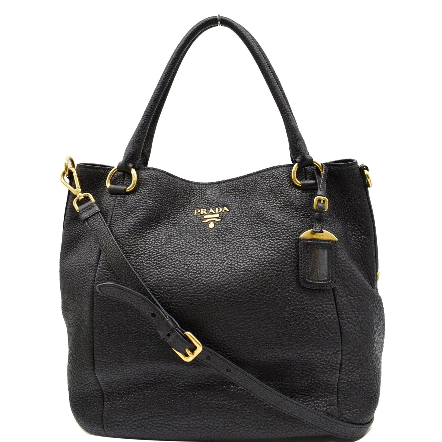 Prada Sughero Vitello Daino Tote Shoulder Bag Leather Black