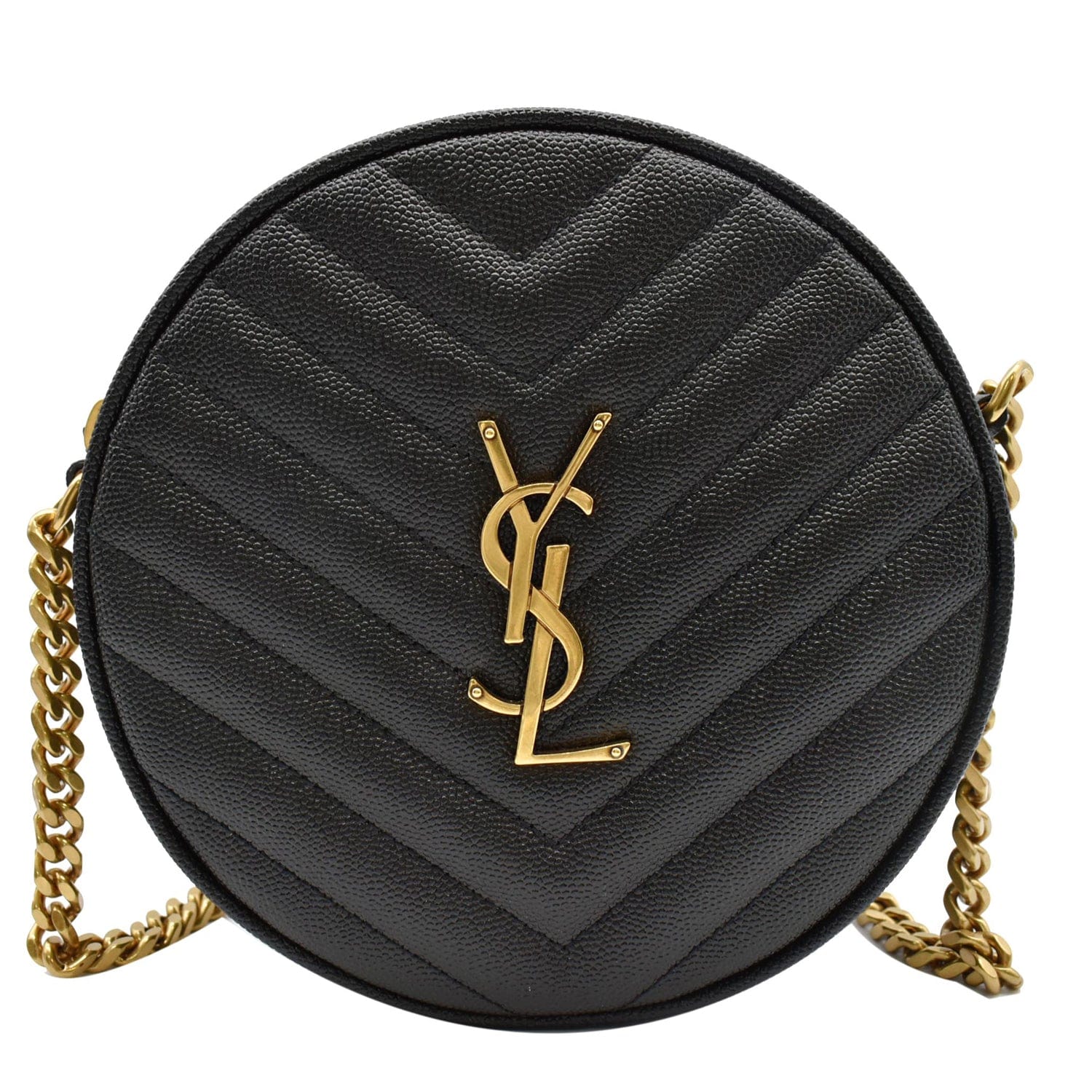 YSL Saint Laurent Saint Vinyle Round Chevron Camera Crossbody Bag Leather Black Black 1