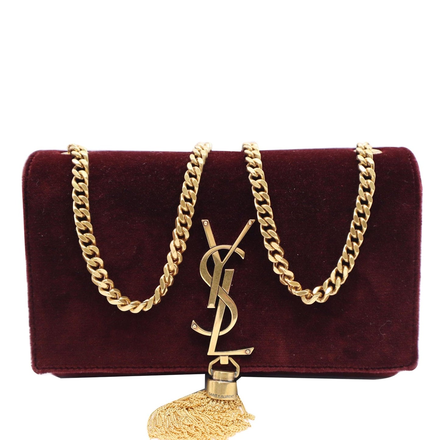 YSL Saint Laurent Saint Kate Tassel Velvet Crossbody Bag Burgundy Medium