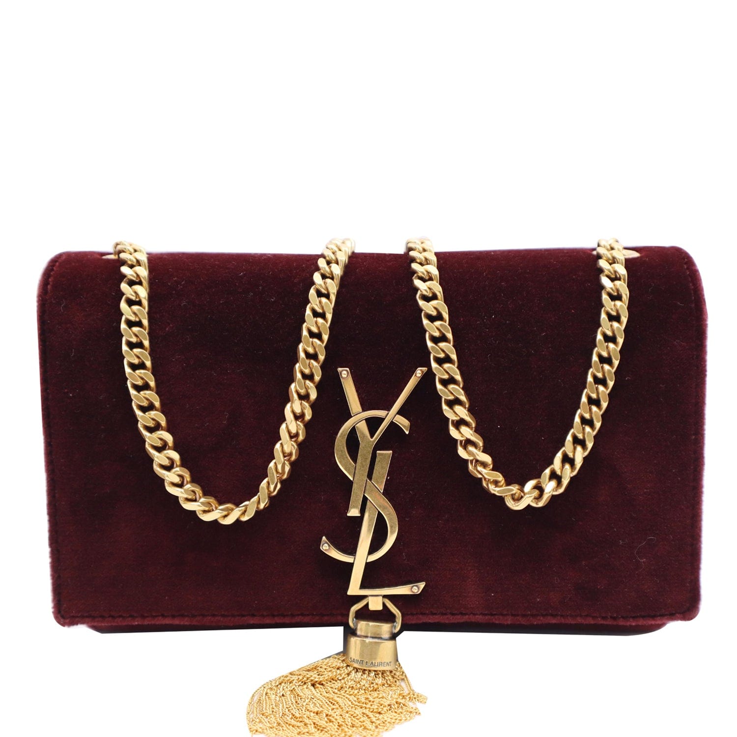 YSL Saint Laurent Saint Kate Tassel Velvet Crossbody Bag Burgundy Medium