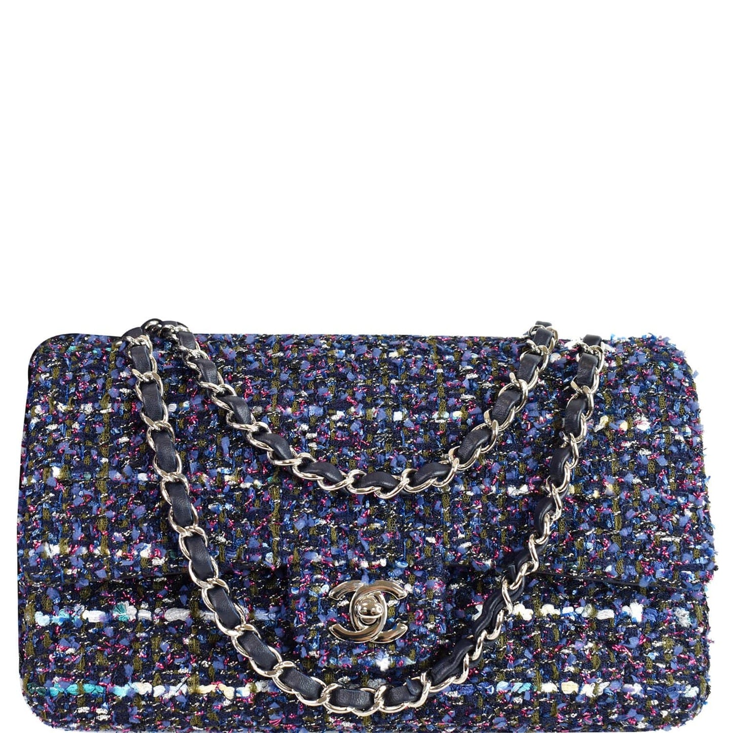 Chanel Classic Double Tweed Fabric Shoulder Bag Multicolor Flap