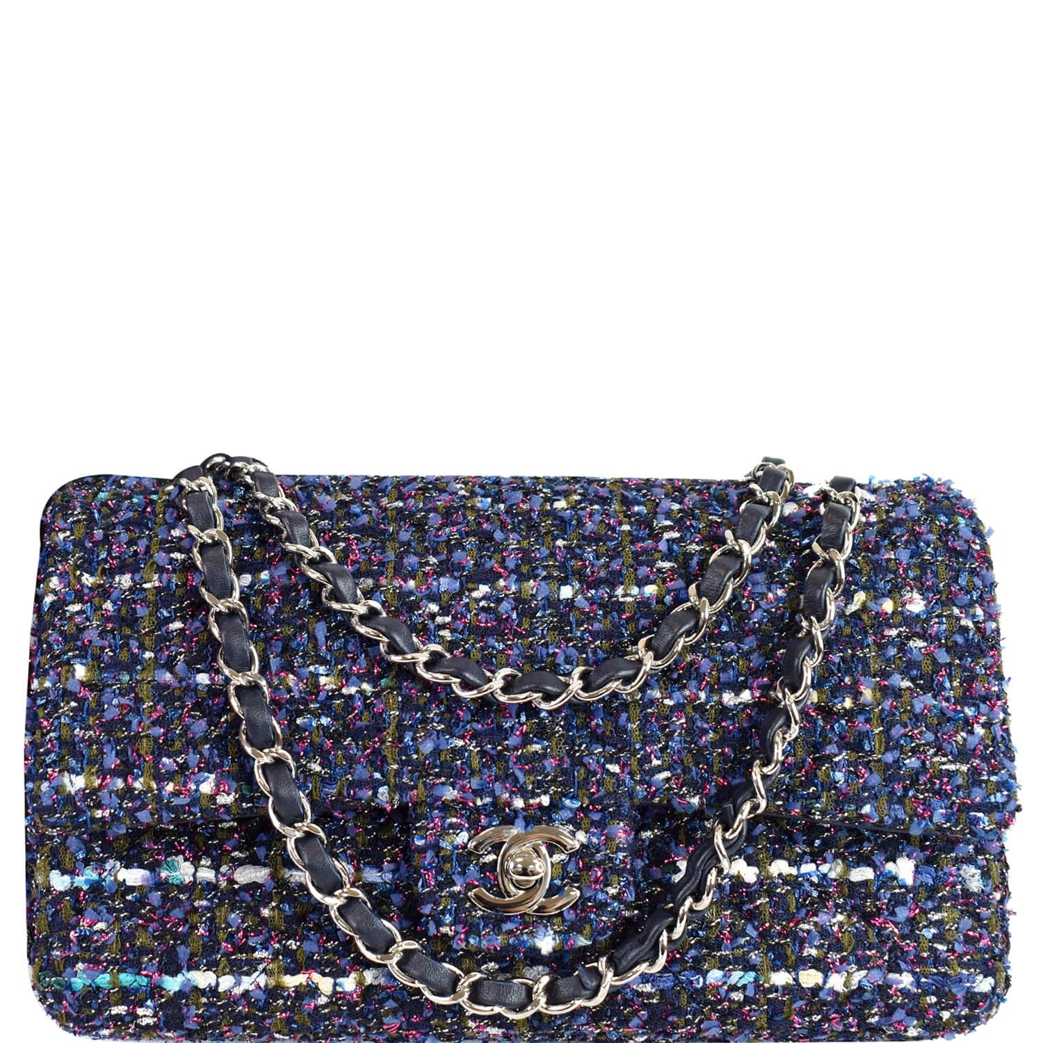 Chanel Classic Double Tweed Fabric Shoulder Bag Multicolor Flap