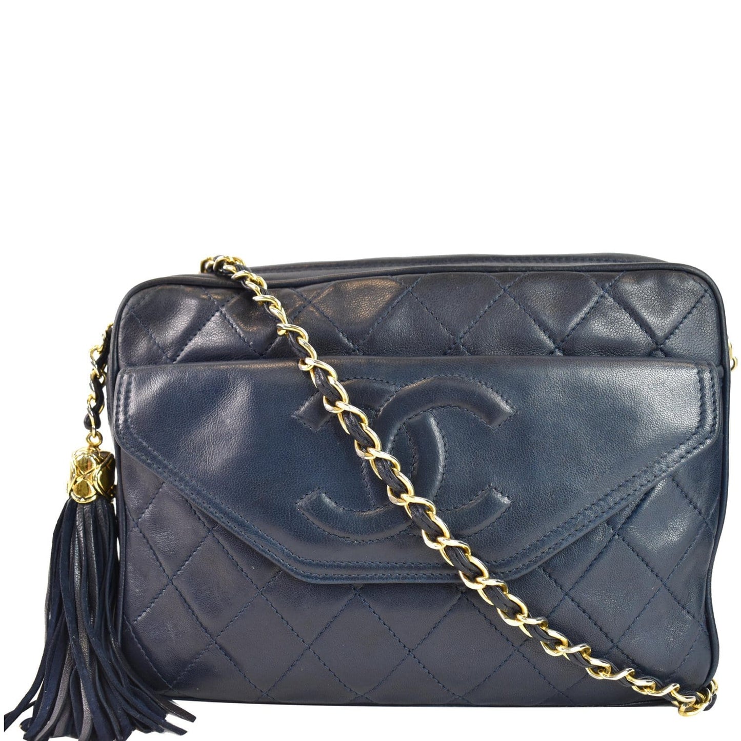 Chanel Front Pocket Lambskin Camera Bag Leather Blue Crossbody Bag